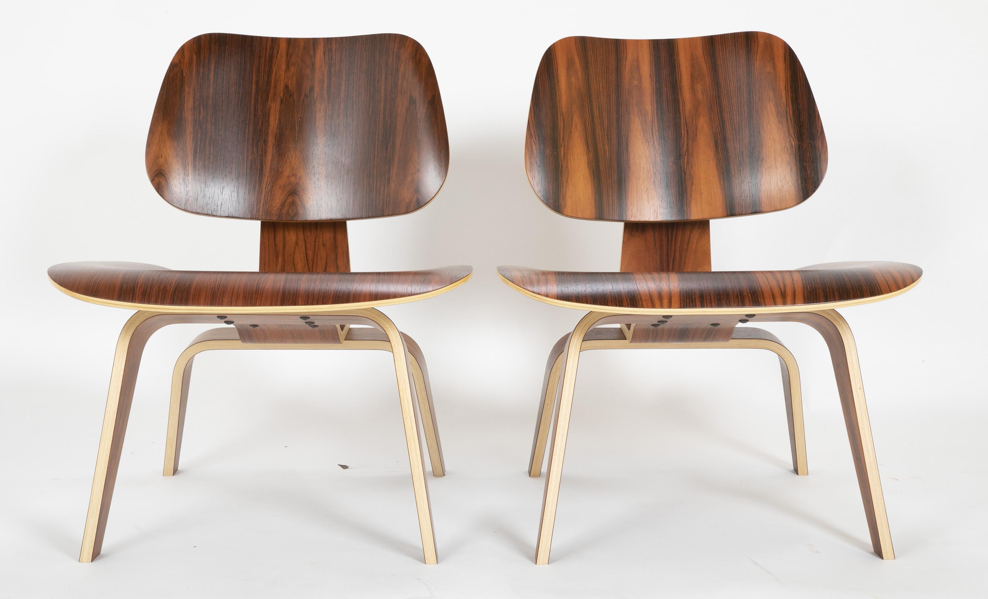 Mid-Century Modern Pair of Charles and Ray Eames, 50th Anniversary LCW Produced by Herman Miller 