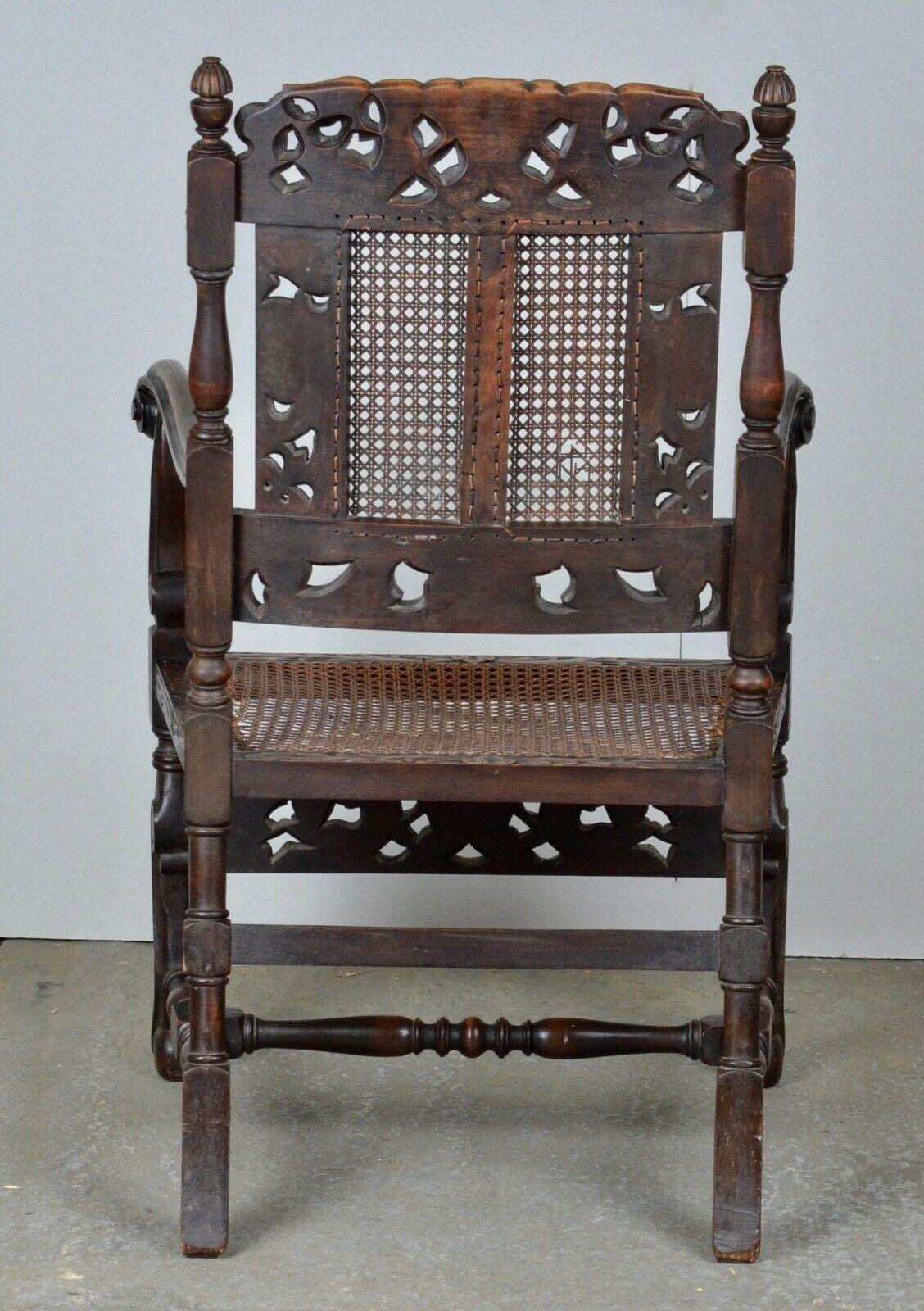Pair of Charles II Hand Carved Walnut Armchairs For Sale 6