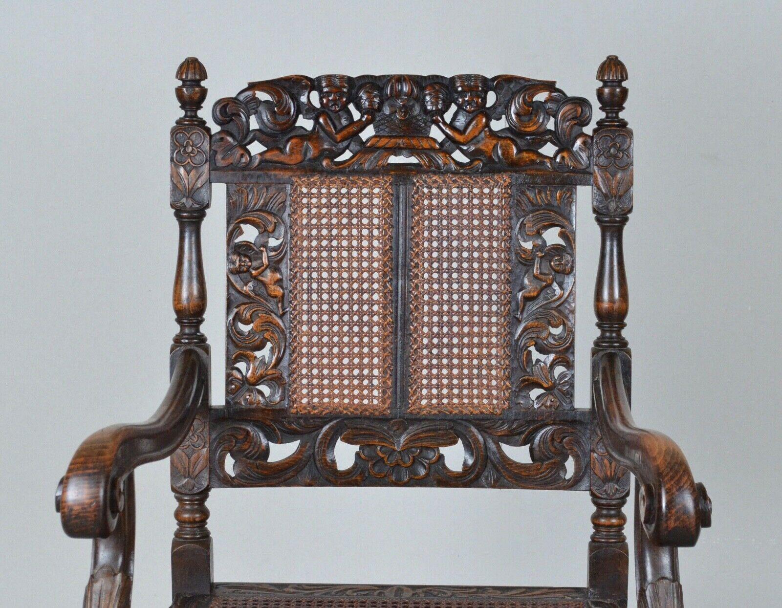 English Pair of Charles II Hand Carved Walnut Armchairs For Sale