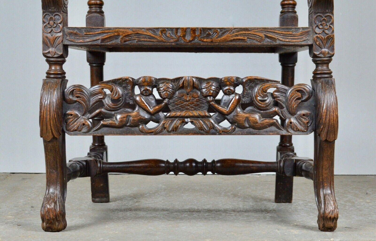 Pair of Charles II Hand Carved Walnut Armchairs For Sale 3
