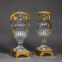 Pair of Charles X Gilt-Bronze Mounted Cut Crystal Glass Vases