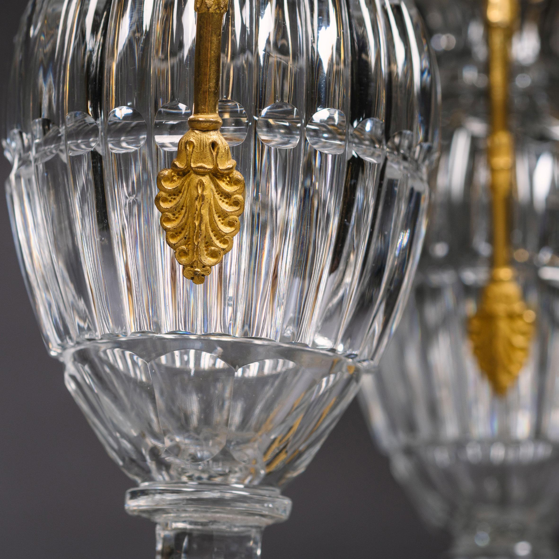 19th Century Pair of Charles X Gilt-Bronze Mounted Cut Crystal Glass Vases For Sale