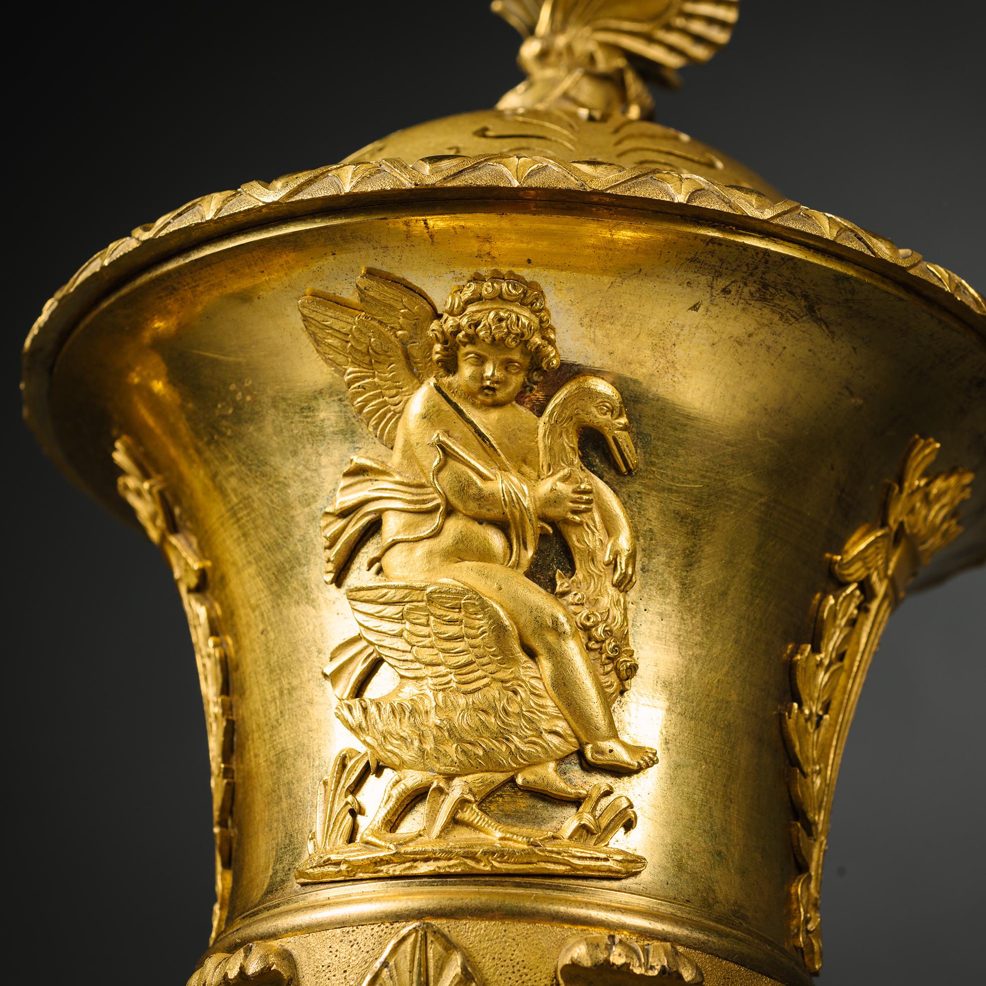 A Pair of Charles X Gilt-Bronze Reversible Cassolettes / Candlesticks In Good Condition For Sale In Brighton, West Sussex