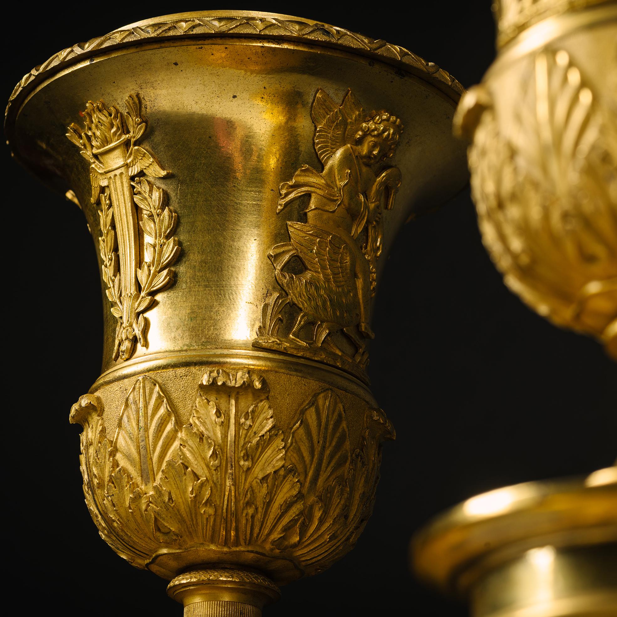 19th Century A Pair of Charles X Gilt-Bronze Reversible Cassolettes / Candlesticks For Sale