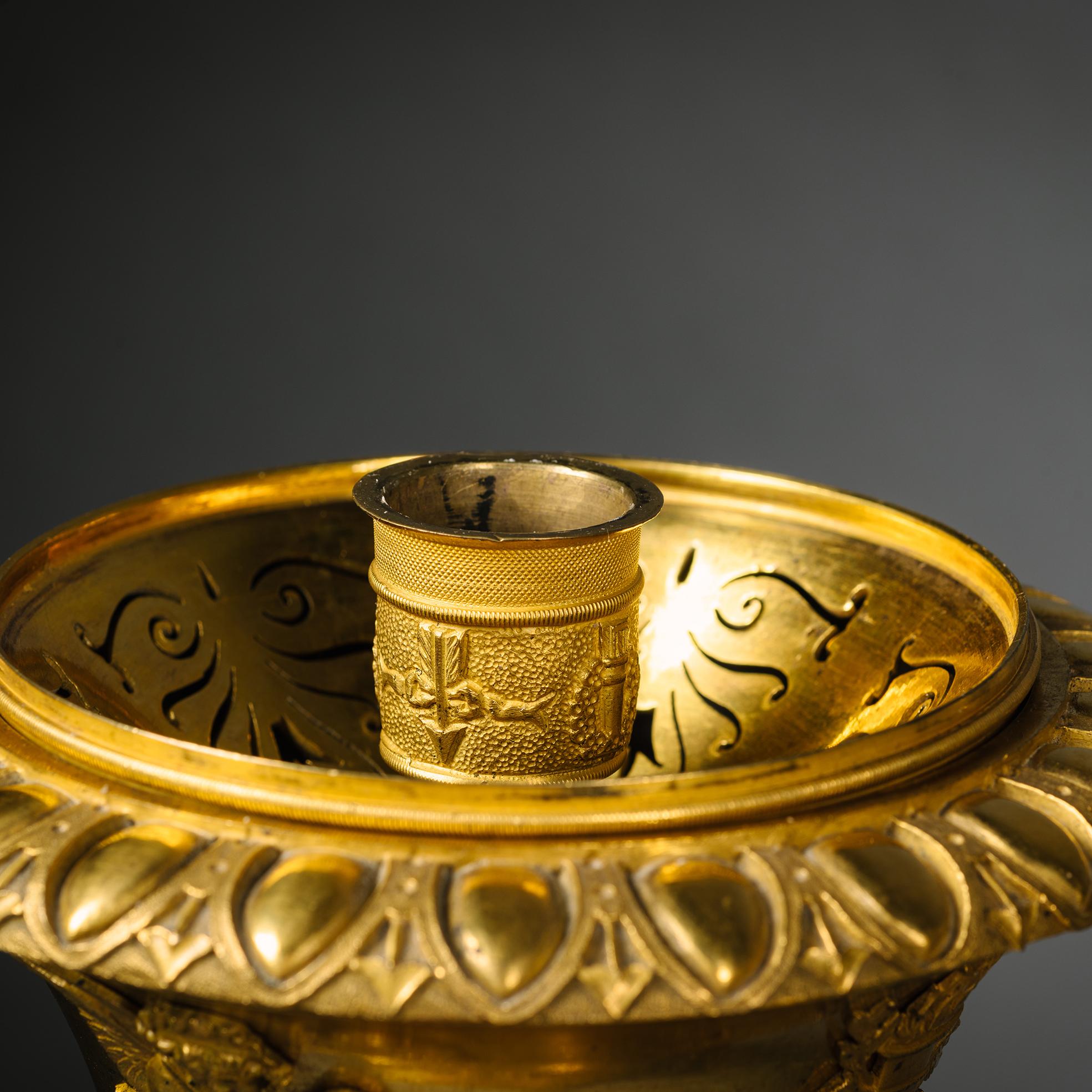 A Pair of Charles X Gilt-Bronze Reversible Cassolettes / Candlesticks For Sale 2