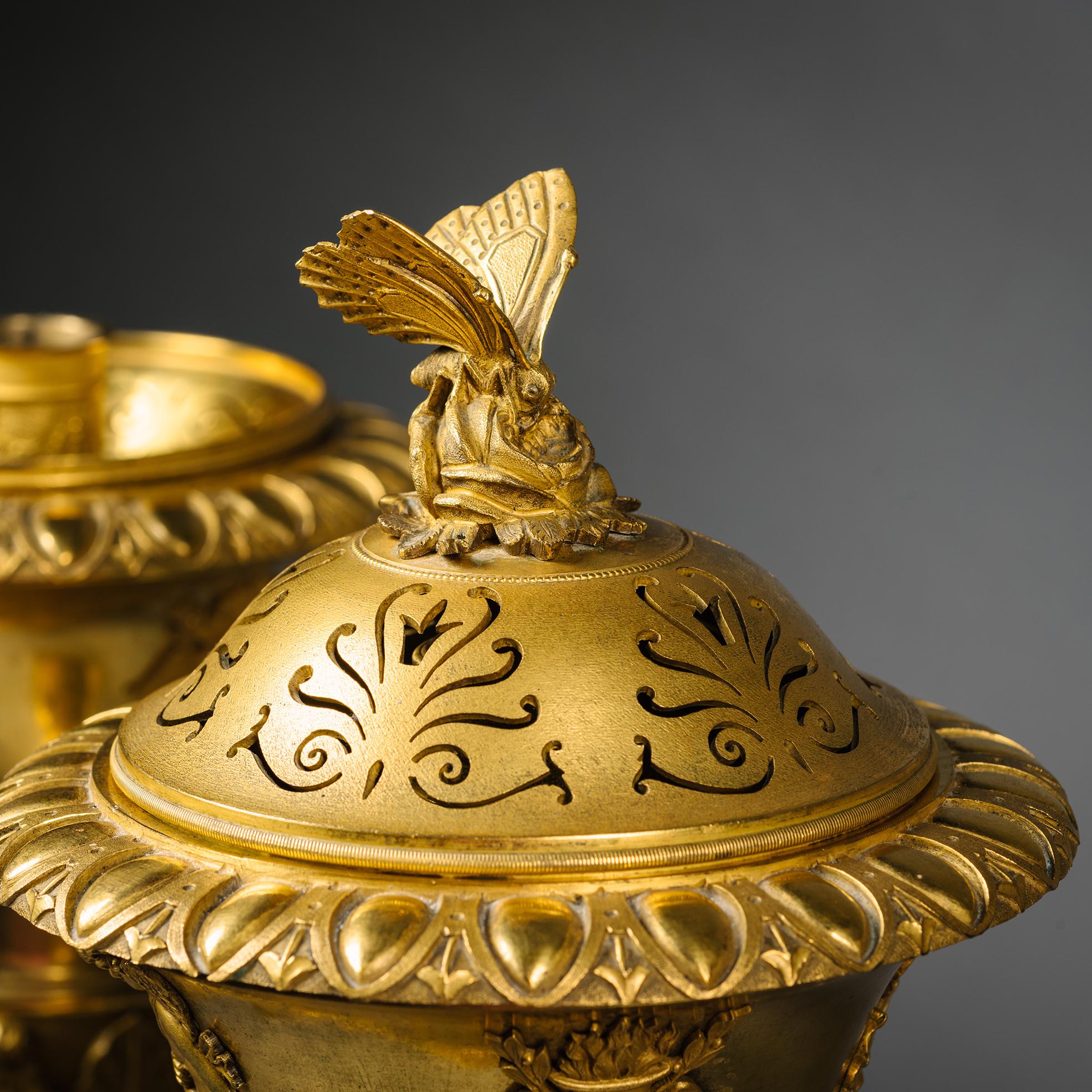 A Pair of Charles X Gilt-Bronze Reversible Cassolettes / Candlesticks For Sale 3