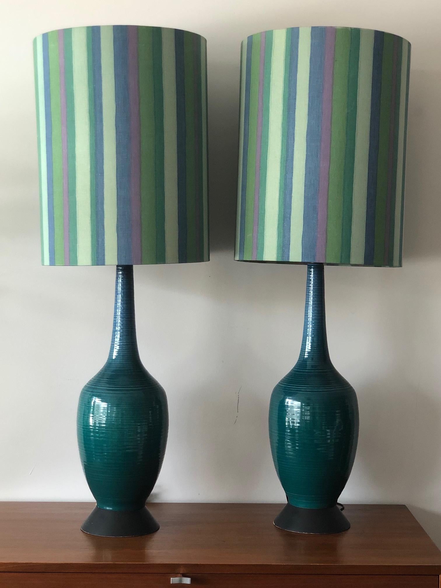 Pair of Charming Turquiose Lamps with Original Shades In Good Condition In St.Petersburg, FL