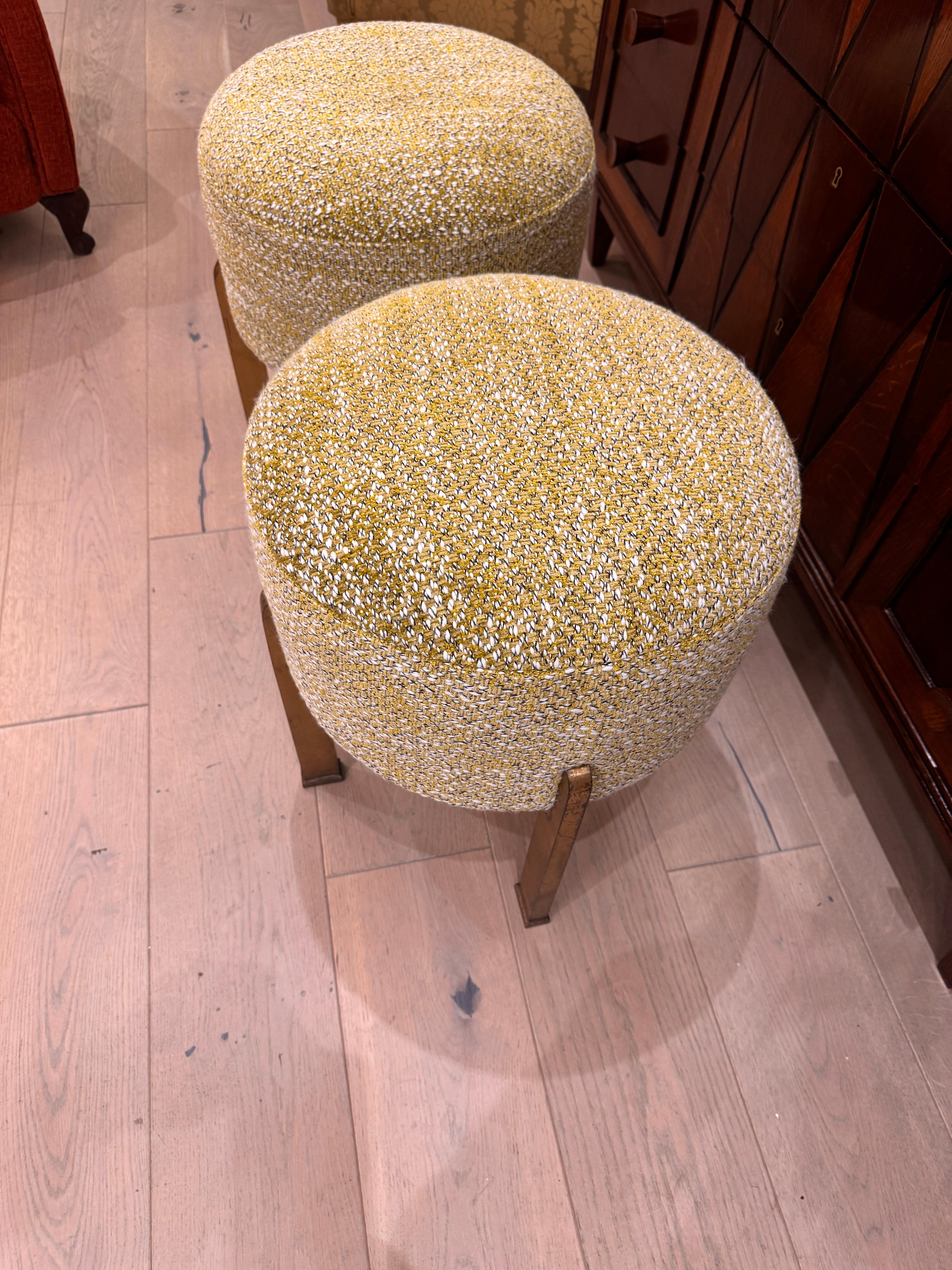 Italian A pair of Chartreuse boucle Ottoman/stools with gilded bronze structure For Sale