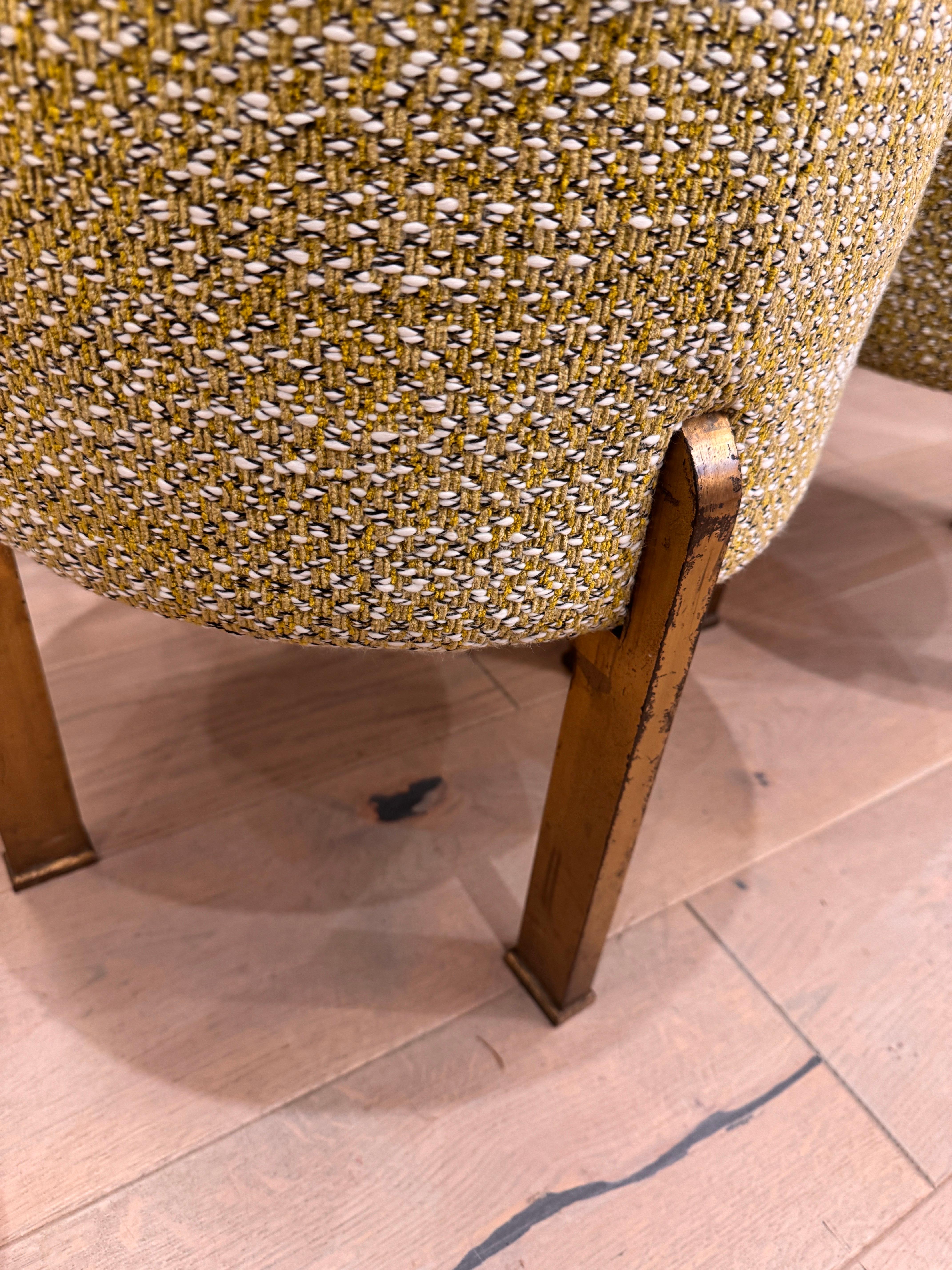 A pair of Chartreuse boucle Ottoman/stools with gilded bronze structure In Good Condition For Sale In London, GB