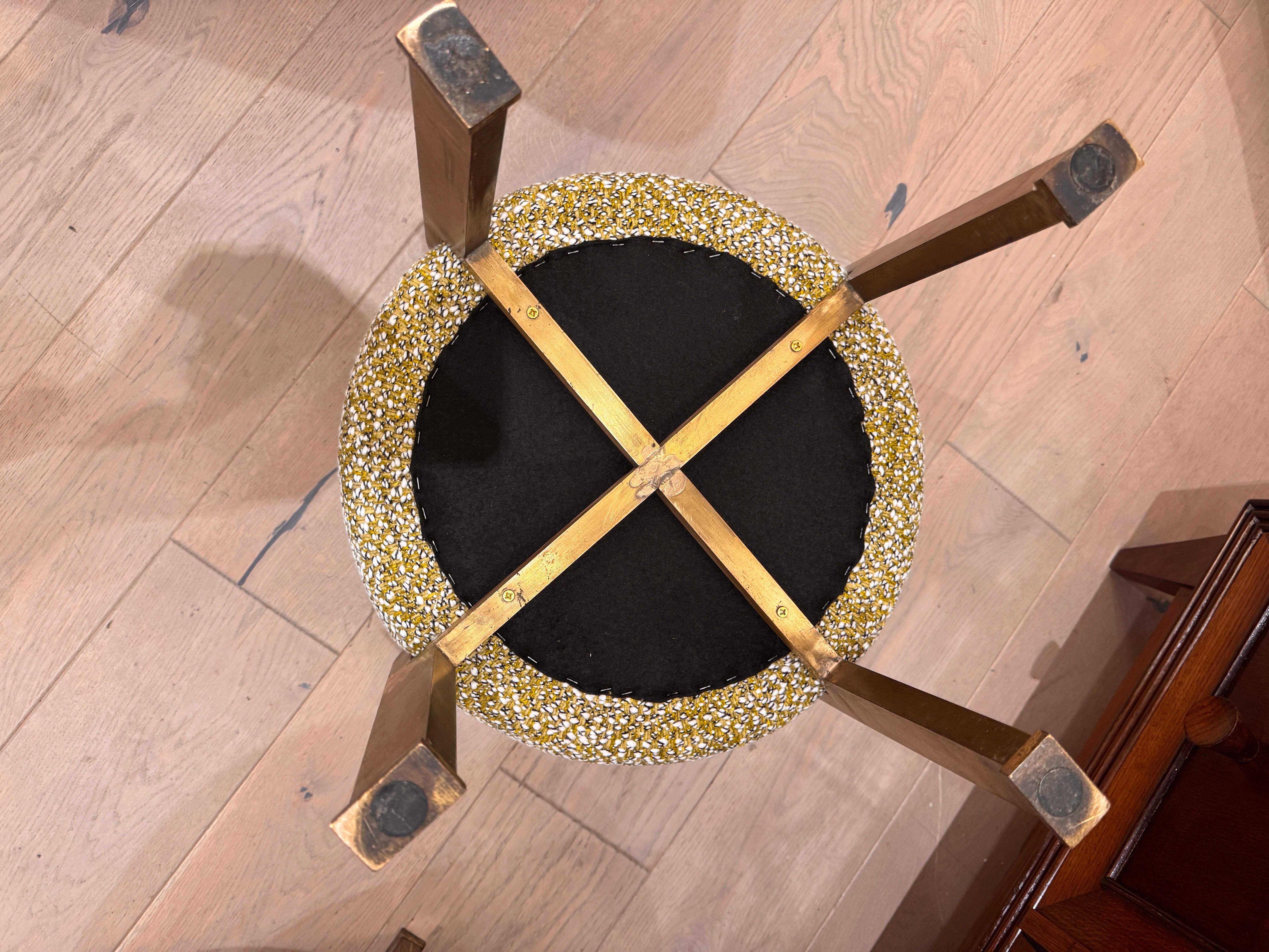 20th Century A pair of Chartreuse boucle Ottoman/stools with gilded bronze structure For Sale