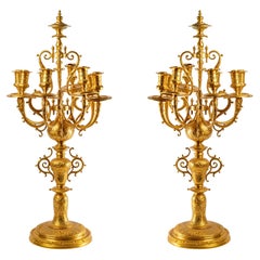 Pair of Chased and Gilt Bronze Eight Arms Candelabras