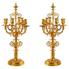 Pair of Chased and Gilt Bronze Eight Arms Candelabras