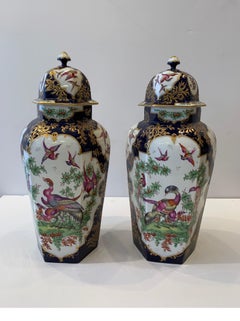 Pair of Chelsea Bird Motif Porcelain Urn Jars by Samson