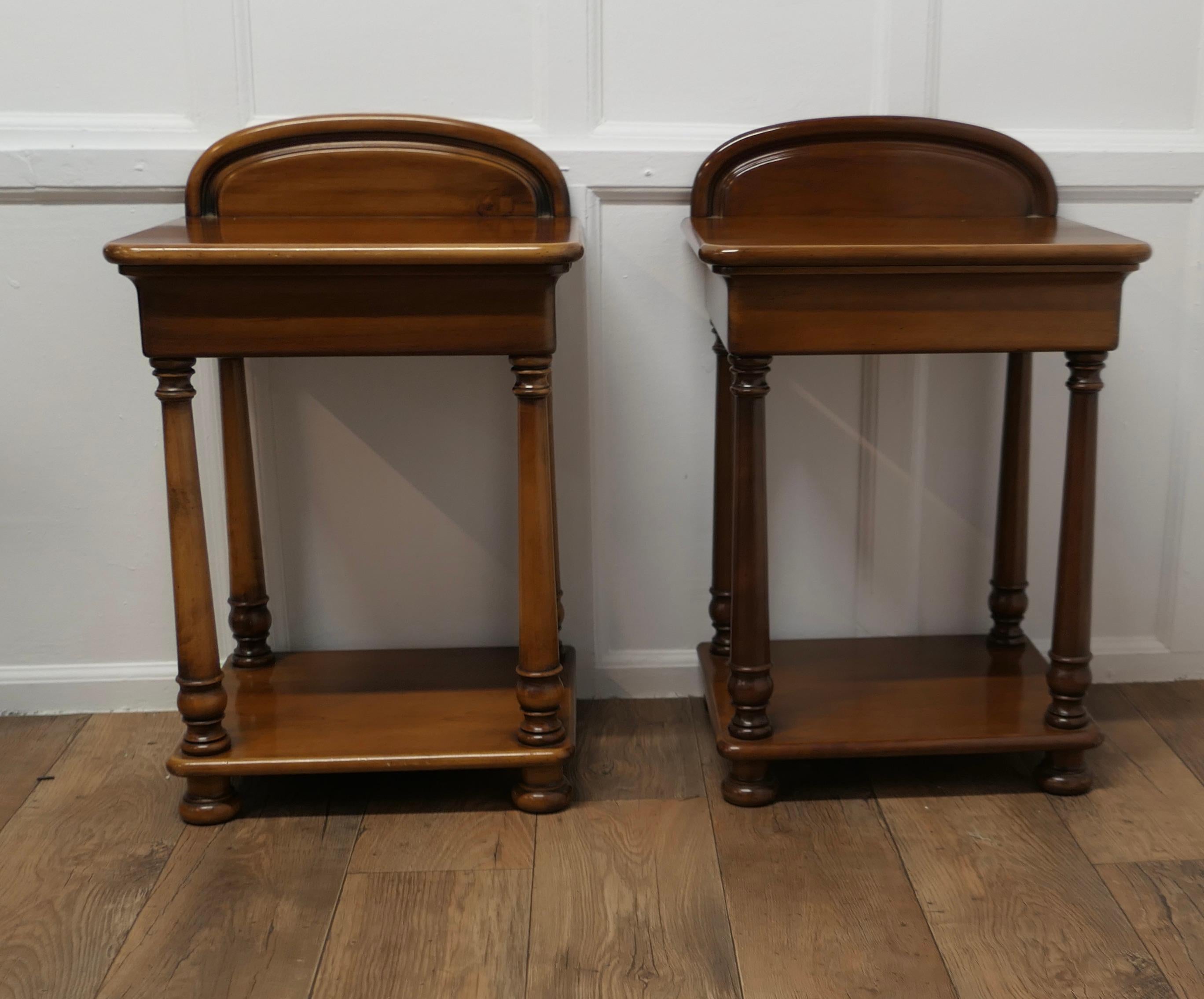 Art Deco Pair of Cherry Wood Night Tables Bedside Cabinet