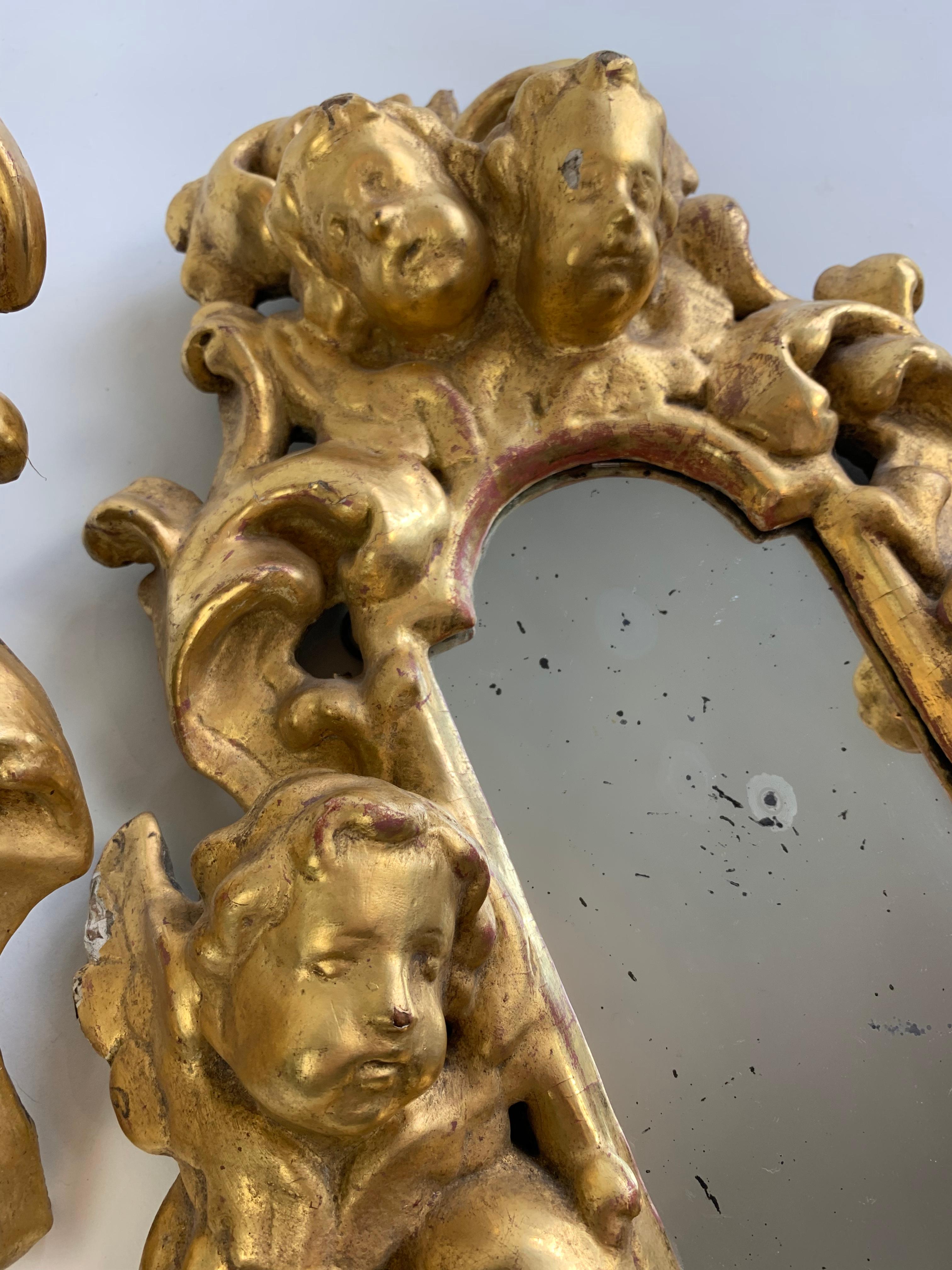 19th Century Pair of Cherub Giltwood Mirrors For Sale