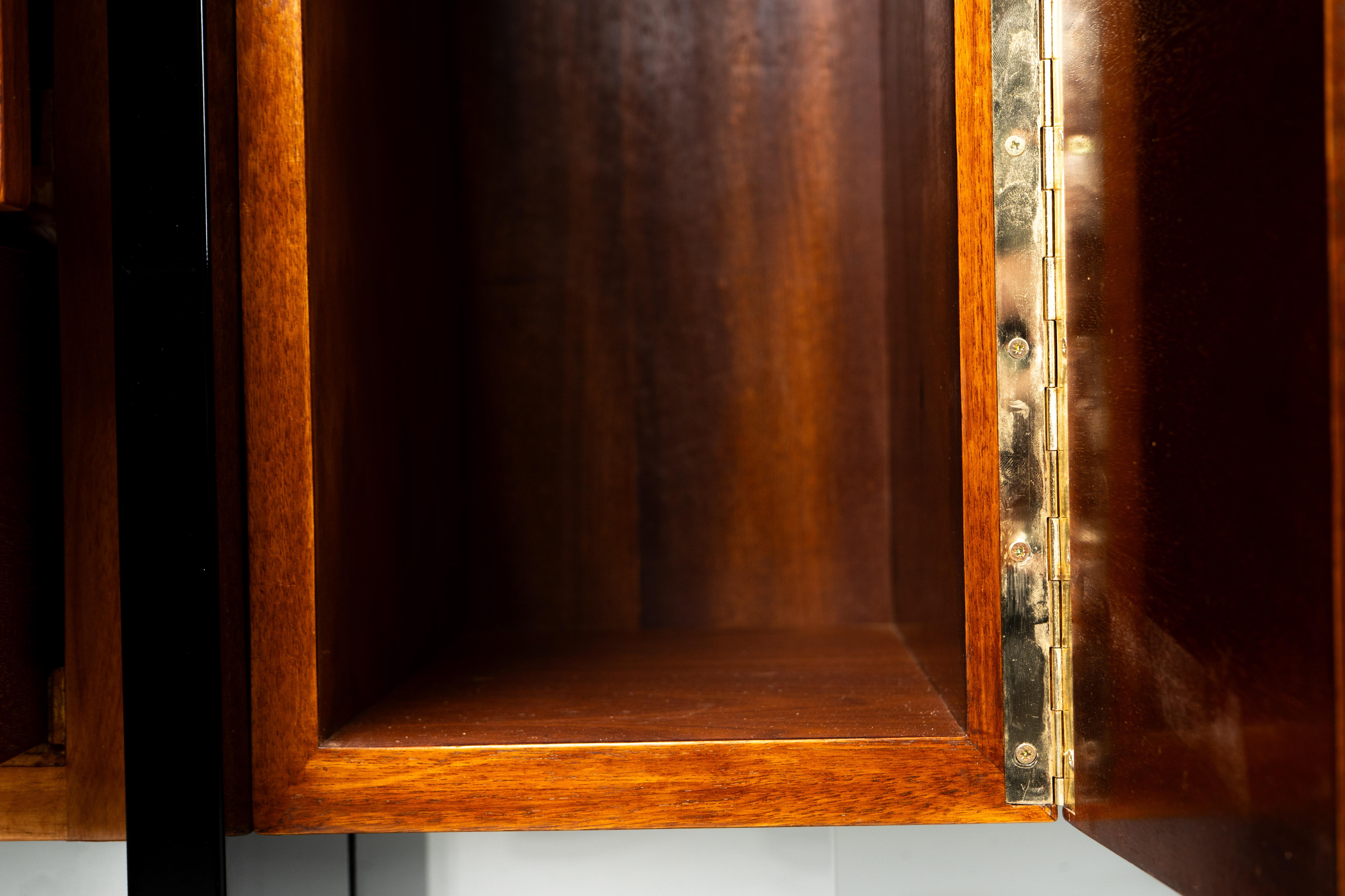 A Pair of Chest of Drawers with Walnut Veneers and Nickel Handles In Good Condition For Sale In Chicago, IL