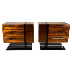 A Pair of Chest of Drawers with Walnut Veneers and Nickel Handles
