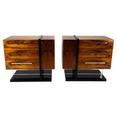 A Pair of Chest of Drawers with Walnut Veneers and Nickel Handles
