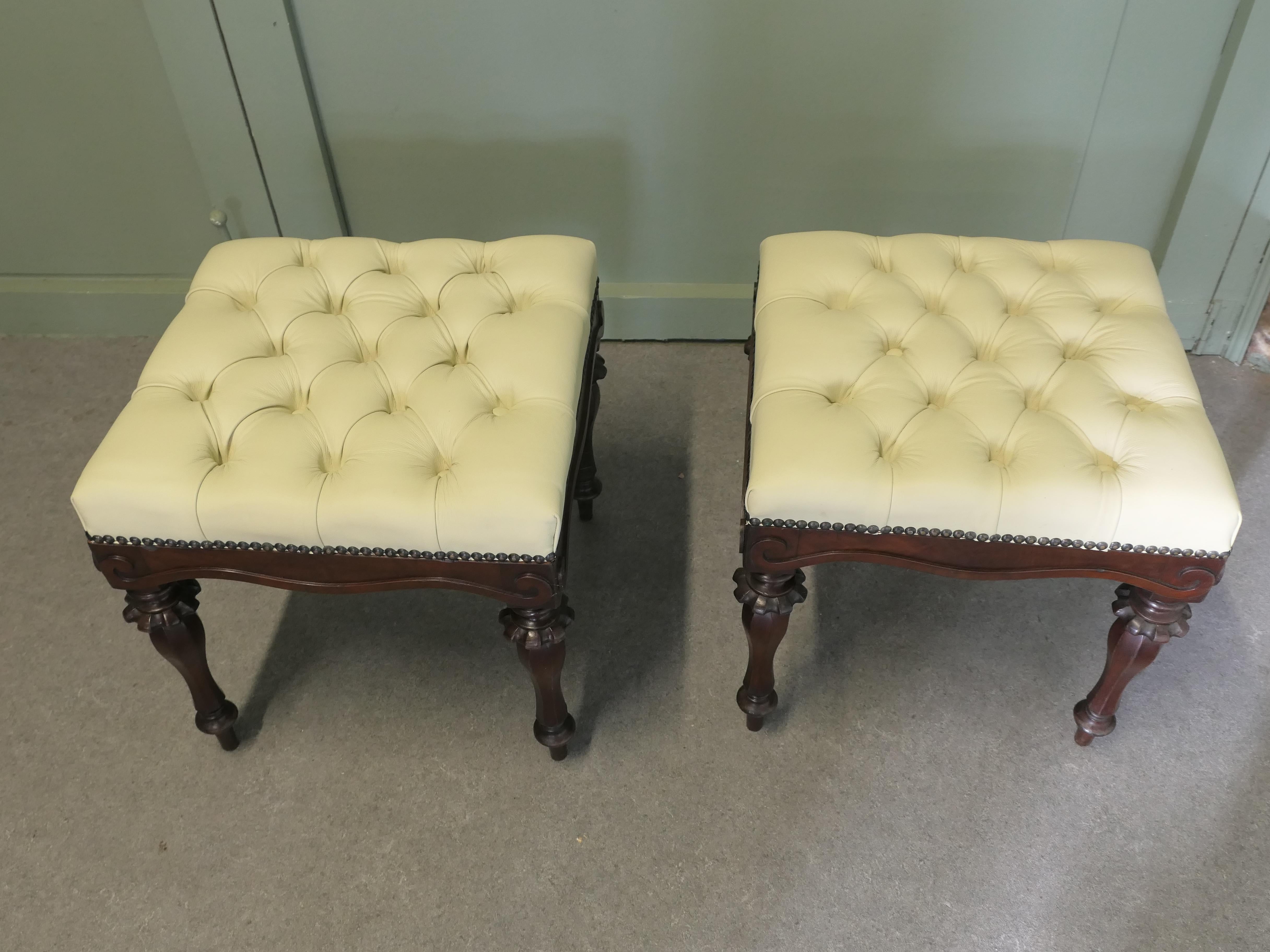A Pair of Chesterfield Buttoned Leather Walnut Library Window Stools

A Lovely pair, these very attractive Victorian stools are made in Walnut, they stand on elegant turned legs with a delightful scalloped shape to the apron The stools have been