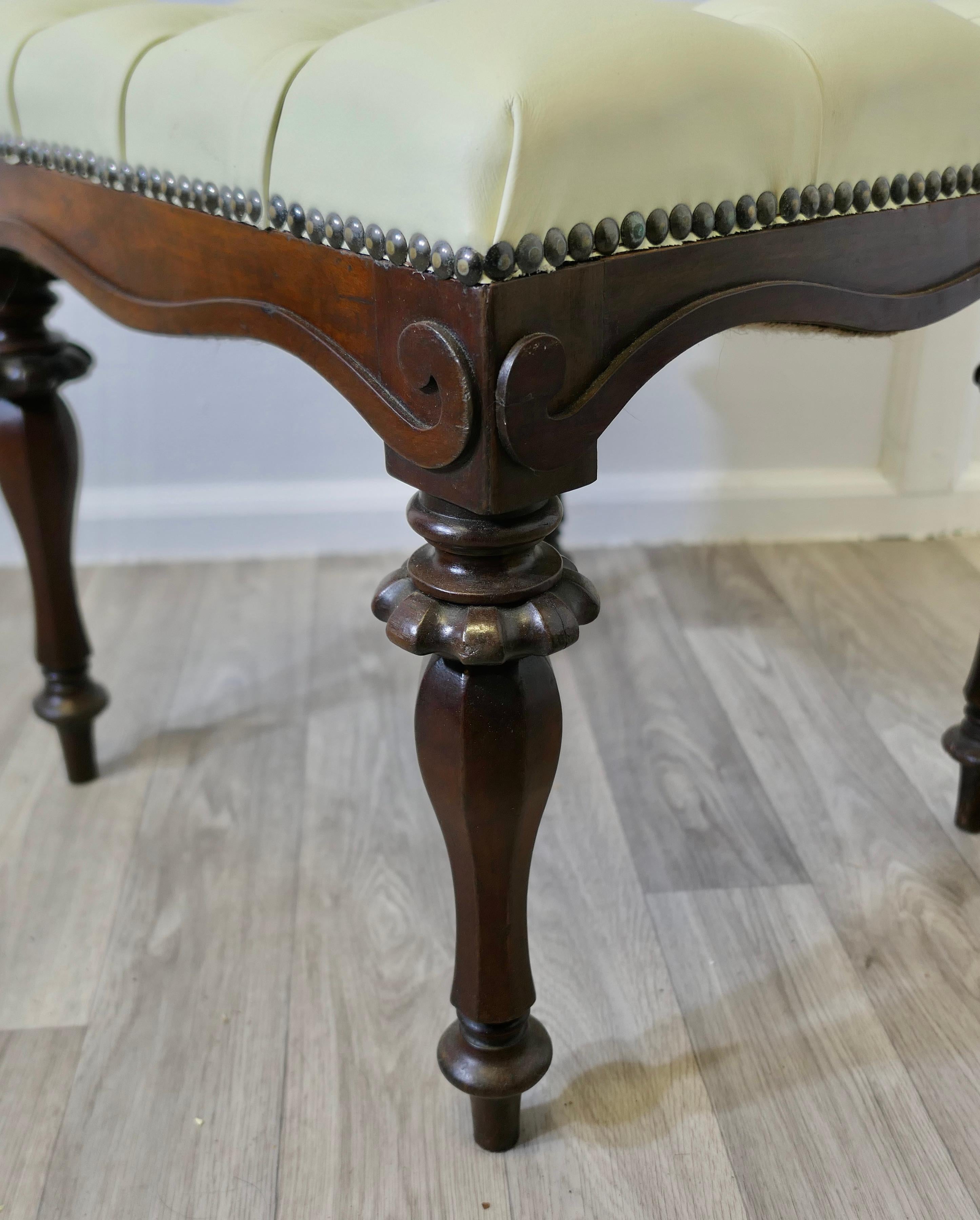 A Pair of Chesterfield Buttoned Leather Walnut Library Window Stools For Sale 1