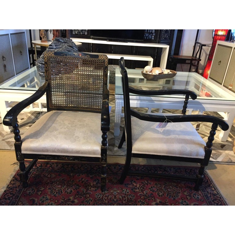 Pair of Chic Vintage Asian Cane Back Armchairs Chairs at 1stDibs