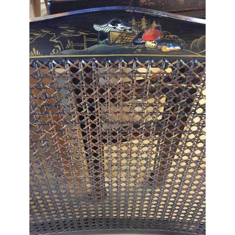 Pair of Chic Vintage Asian Cane Back Armchairs Chairs at 1stDibs