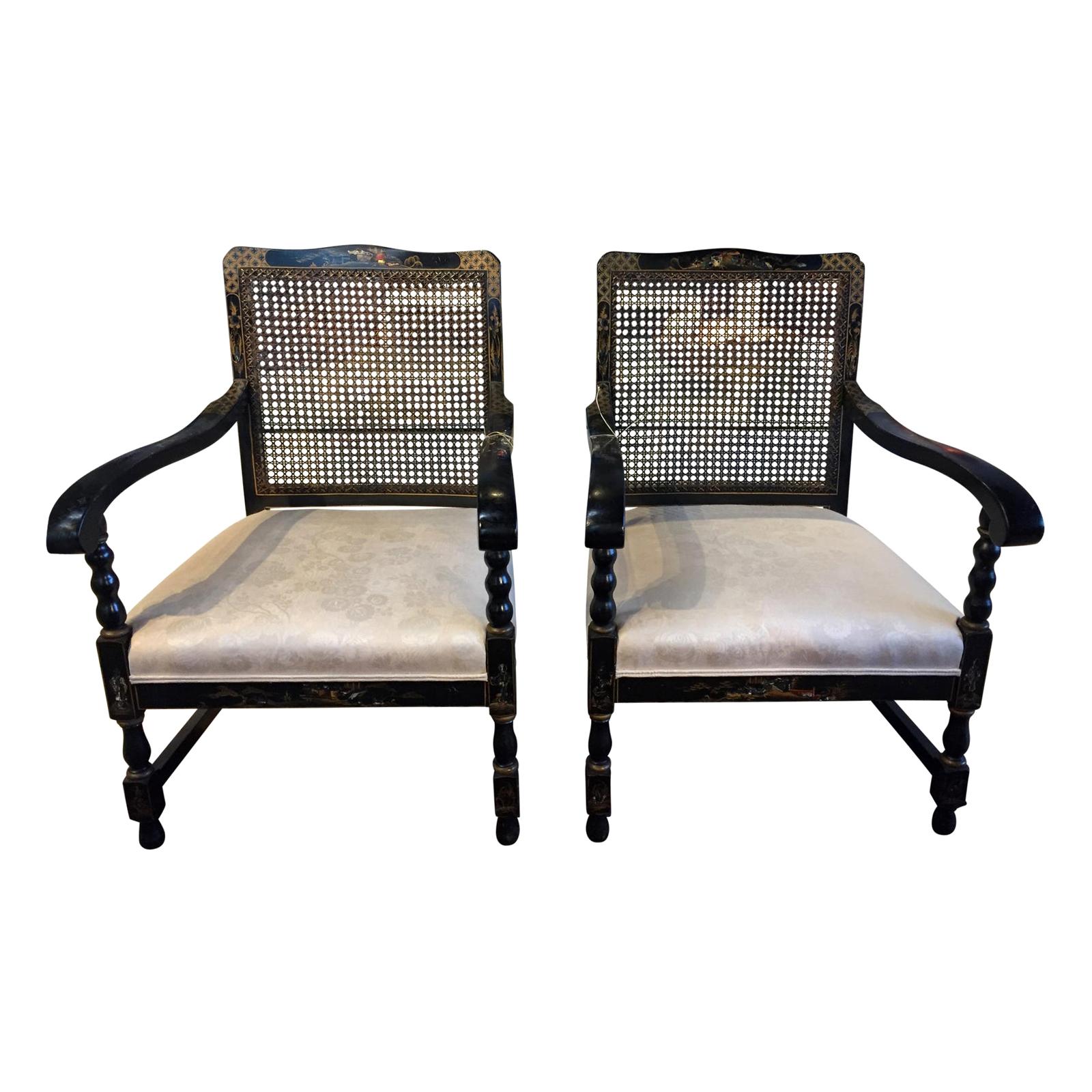 Pair of Chic Vintage Asian Cane Back Armchairs Chairs at 1stDibs