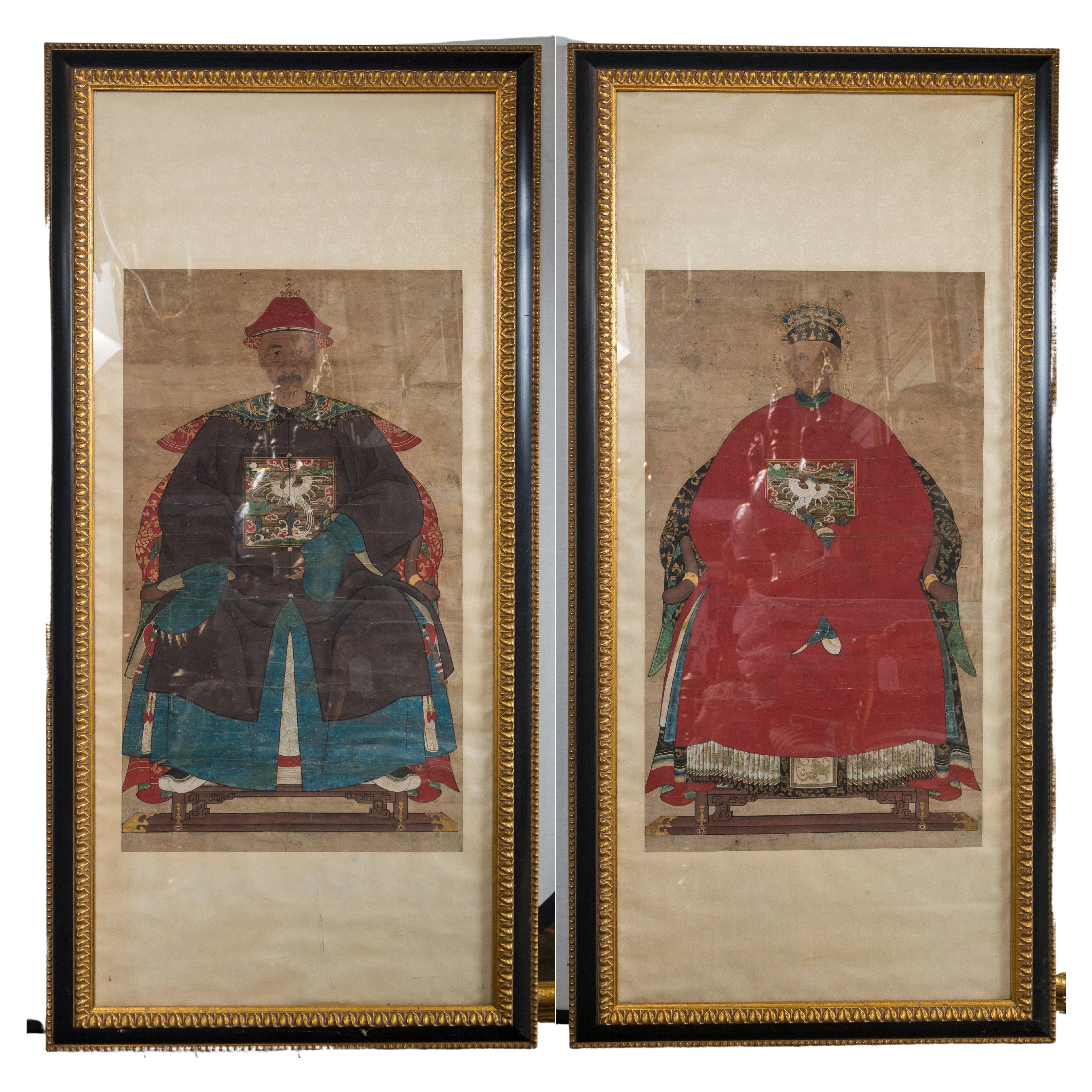 Pair of Chinese Ancestral Portraits For Sale