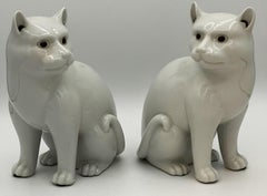 A Pair of Chinese Art Deco Blanc de Chine Porcelain Cats, Ca. 1920