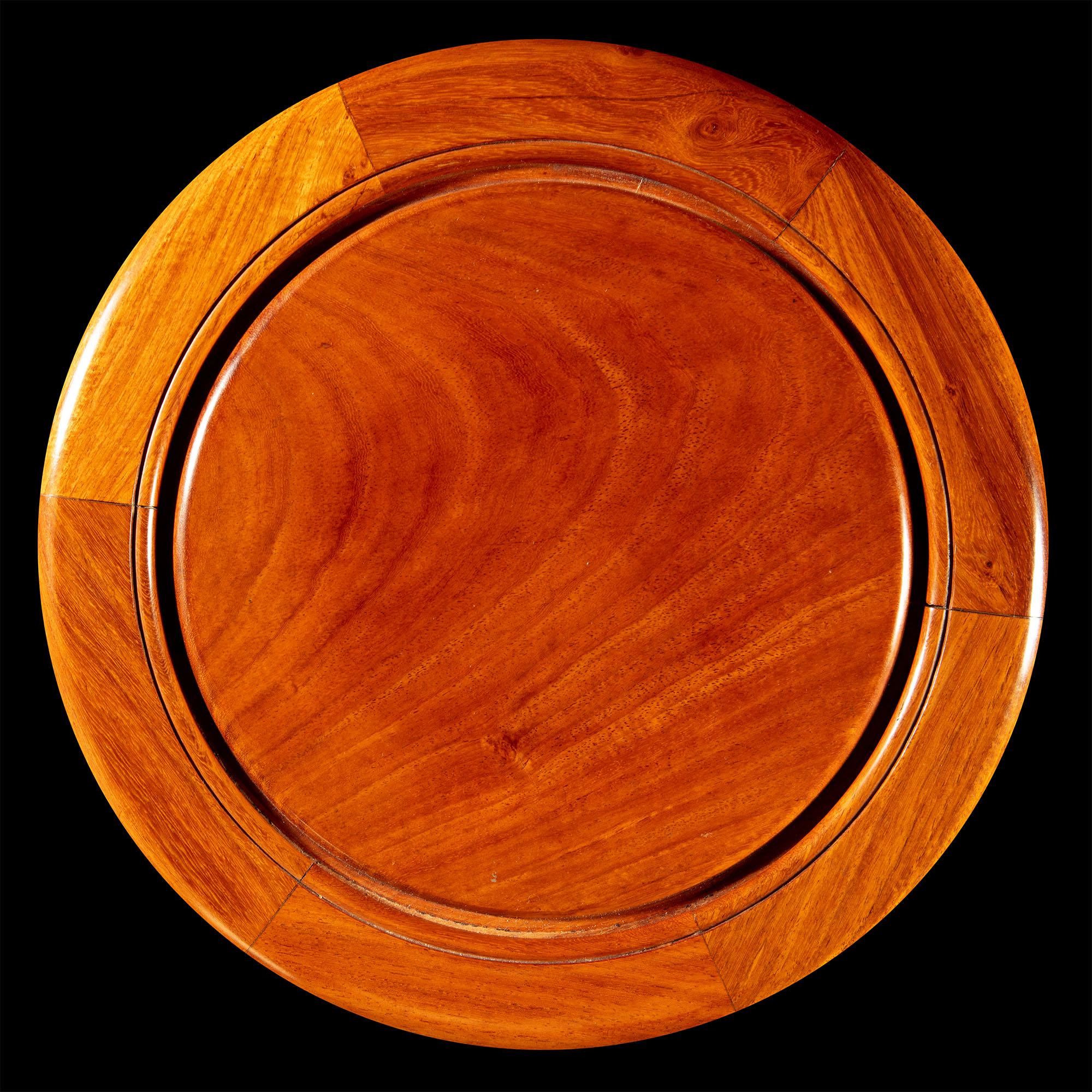 Mahogany Pair of Chinese Barrel Circular Occasional Tables 