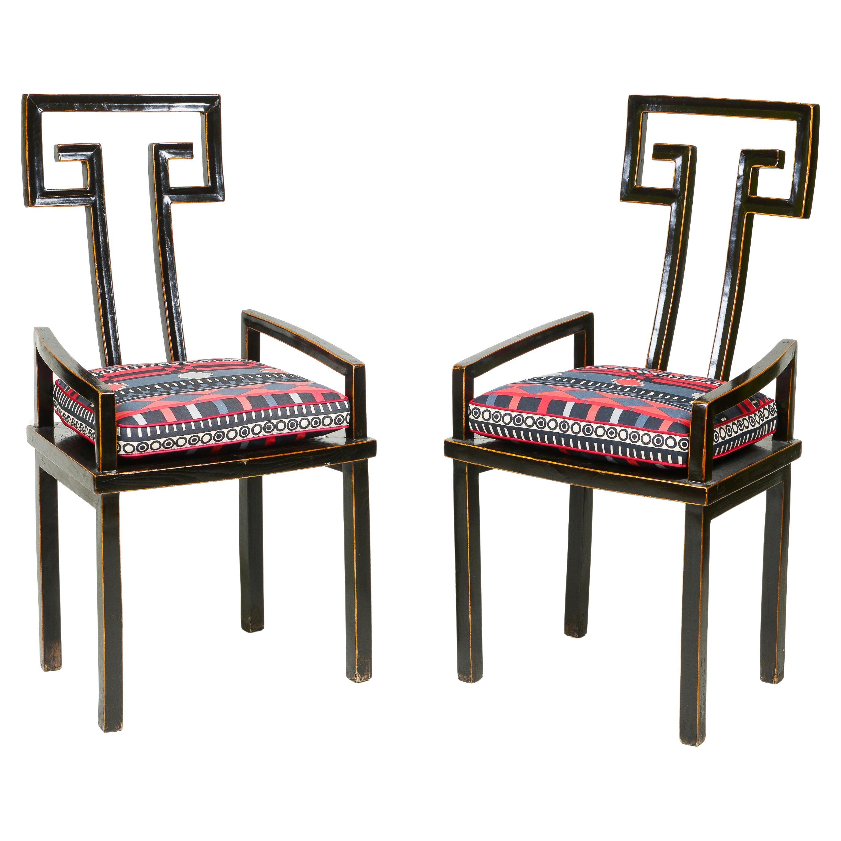 A Pair of Chinese Black Lacquer Armchairs For Sale