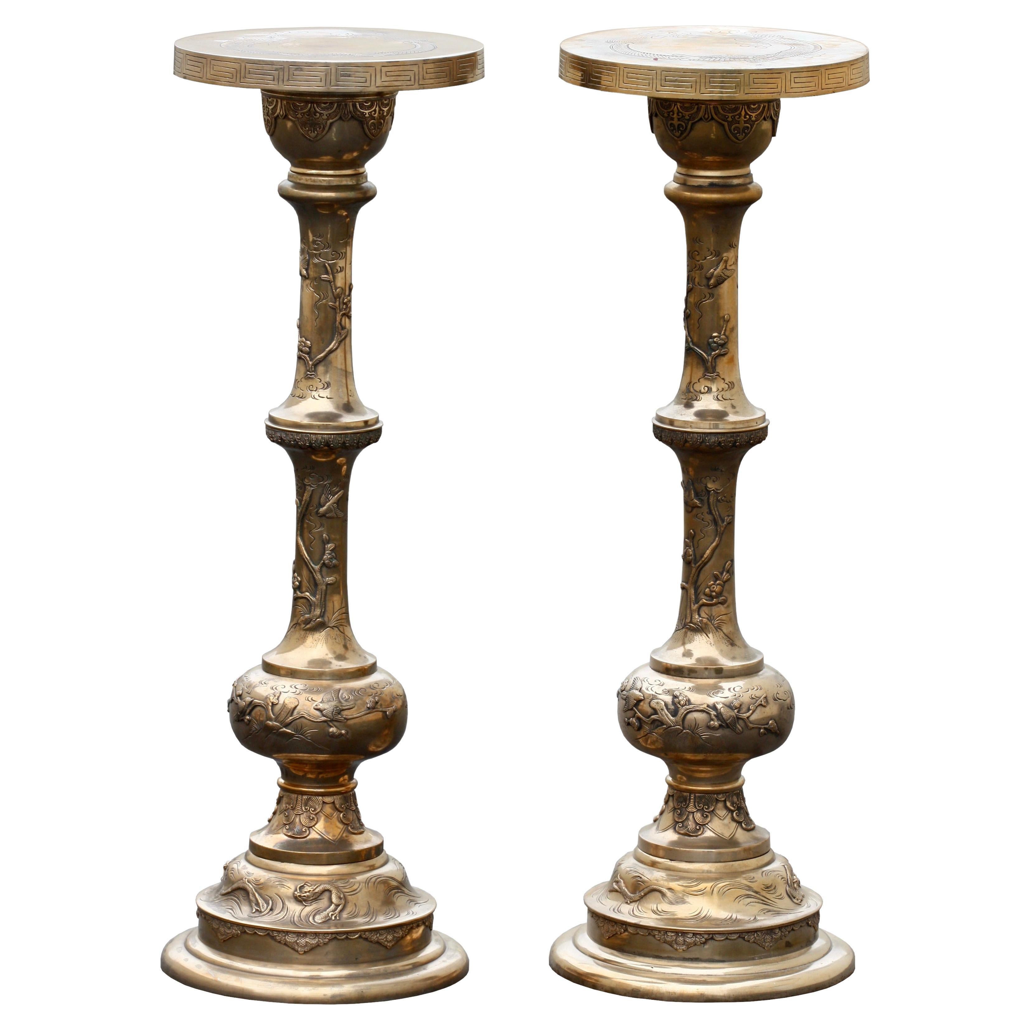 Pair of Chinese Brass Pedestal Stands For Sale