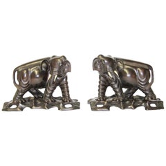 Pair of Chinese Carved Ebony Elephants on Original Stands