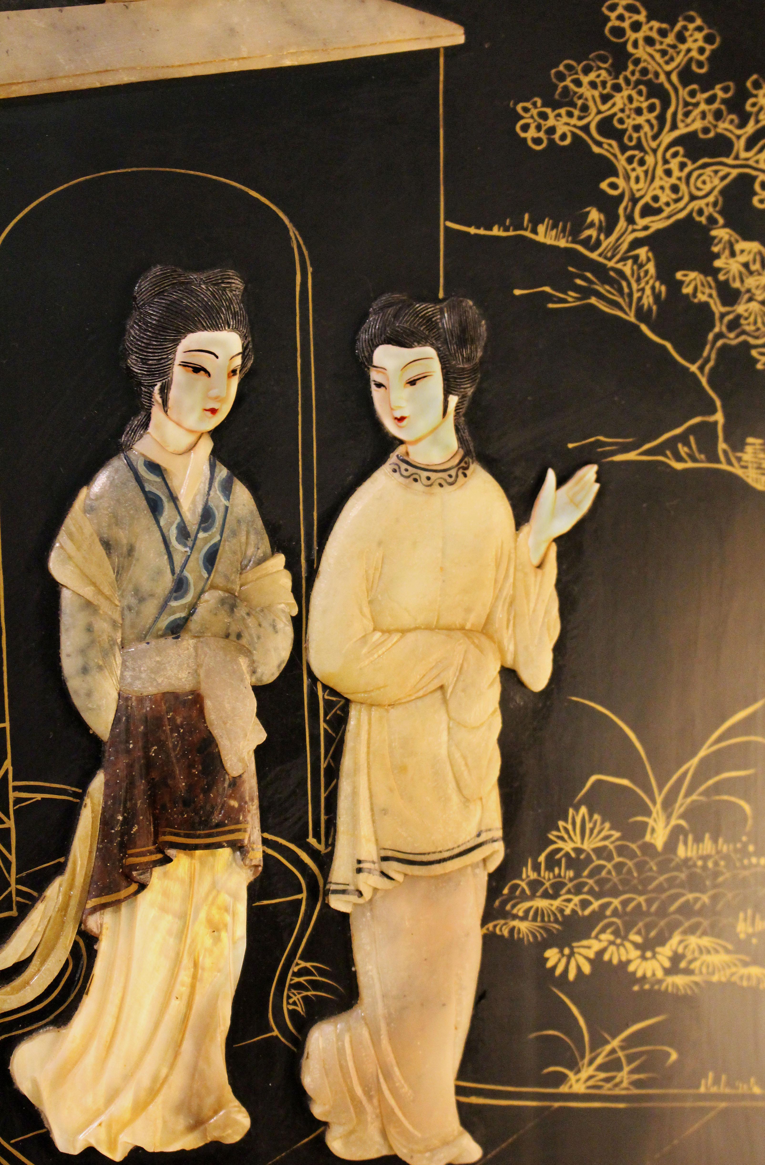 Mid-Century Modern A Pair of Chinese Carved Stone Panels