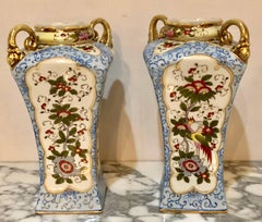 Pair of Chinese Chippendale Style Twin Handled Signed Nippon Vases