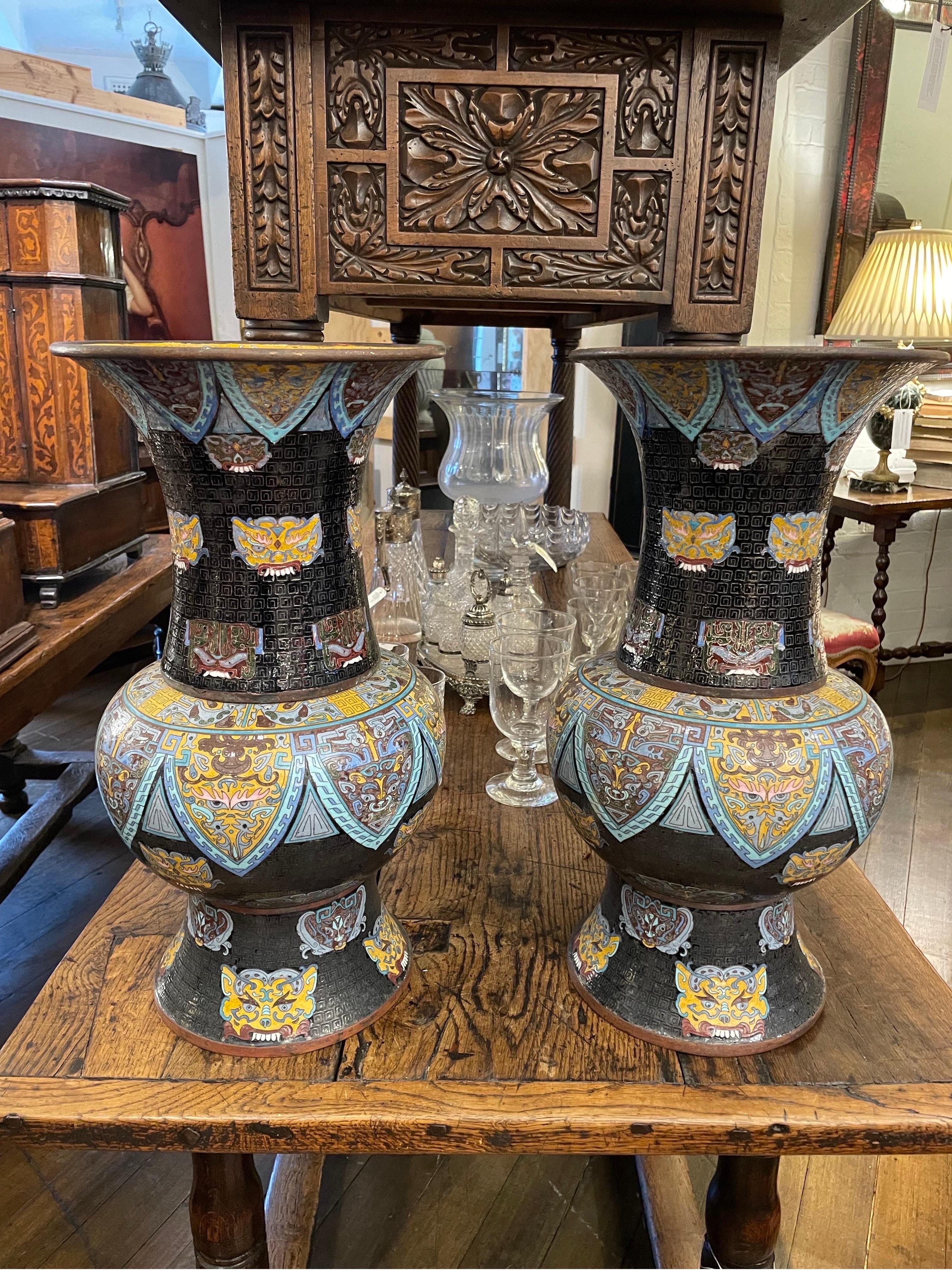 Qing A Pair of Chinese Cloisonne Baluster Vases, Late 19th Century For Sale