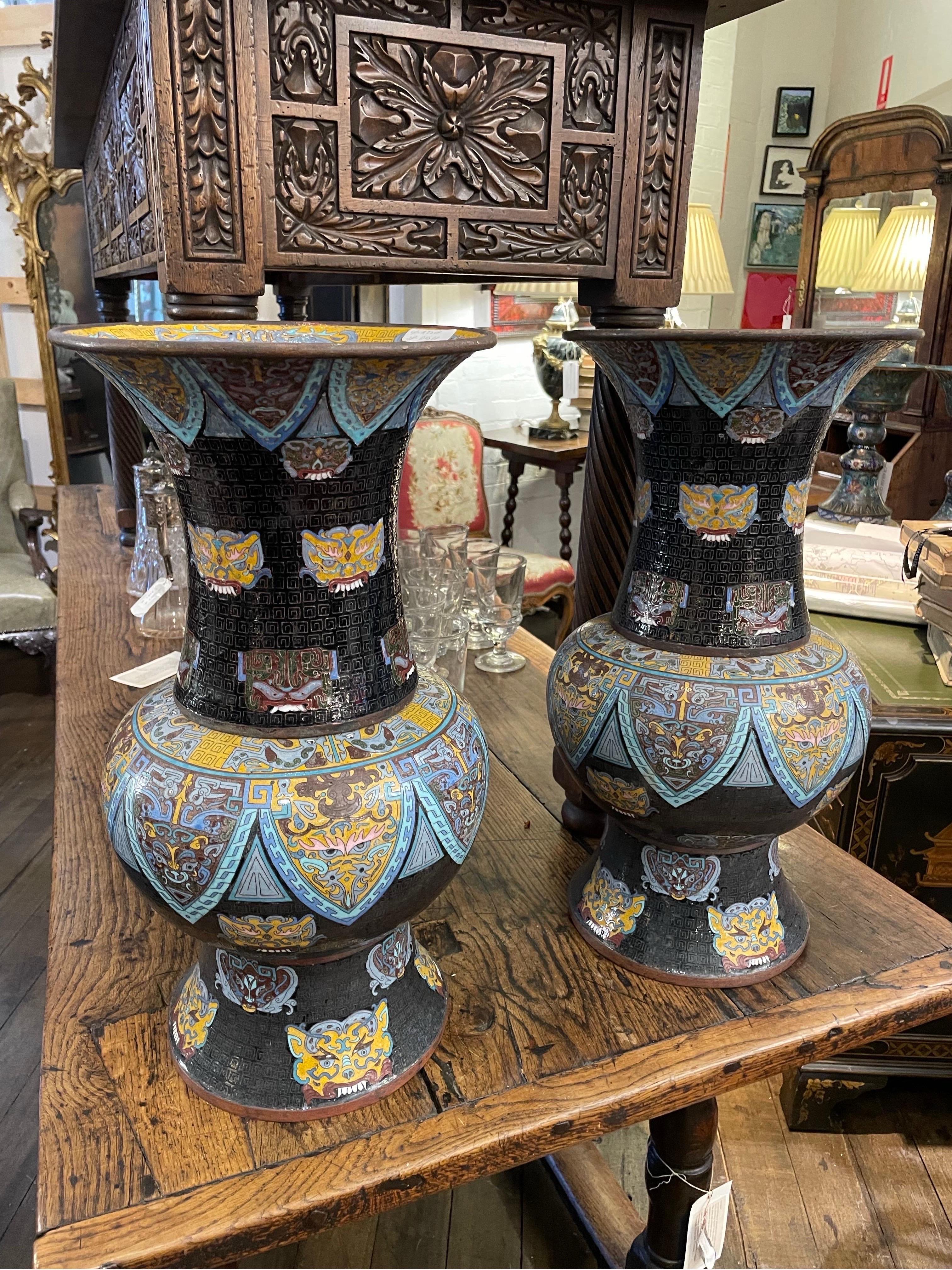 Cloissoné A Pair of Chinese Cloisonne Baluster Vases, Late 19th Century For Sale