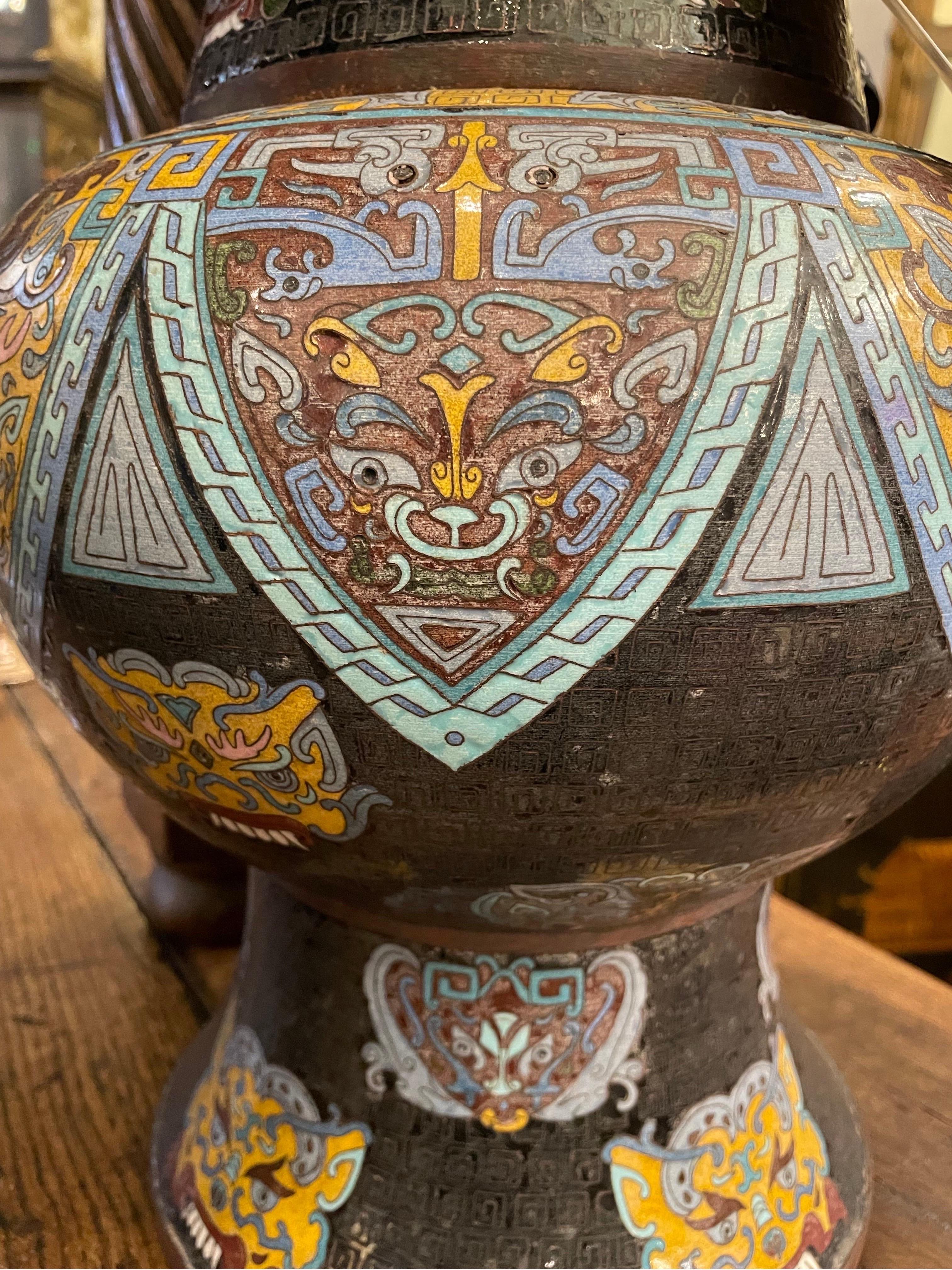 A Pair of Chinese Cloisonne Baluster Vases, Late 19th Century For Sale 1