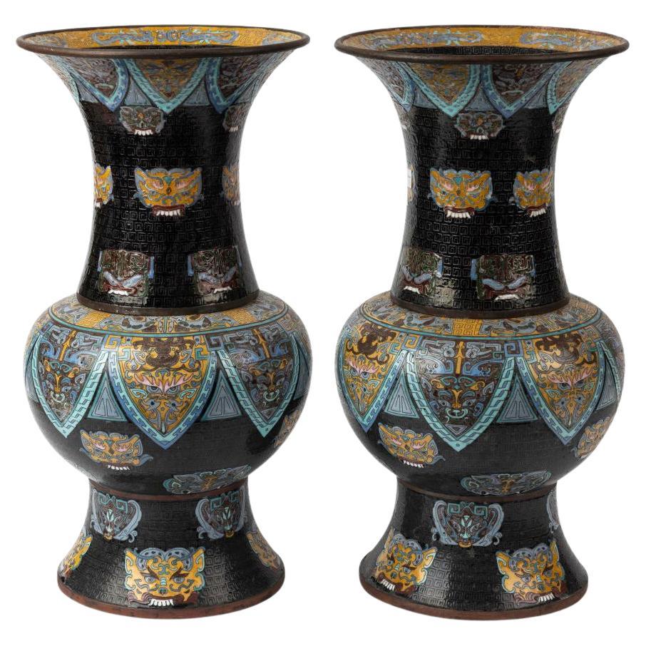 A Pair of Chinese Cloisonne Baluster Vases, Late 19th Century For Sale