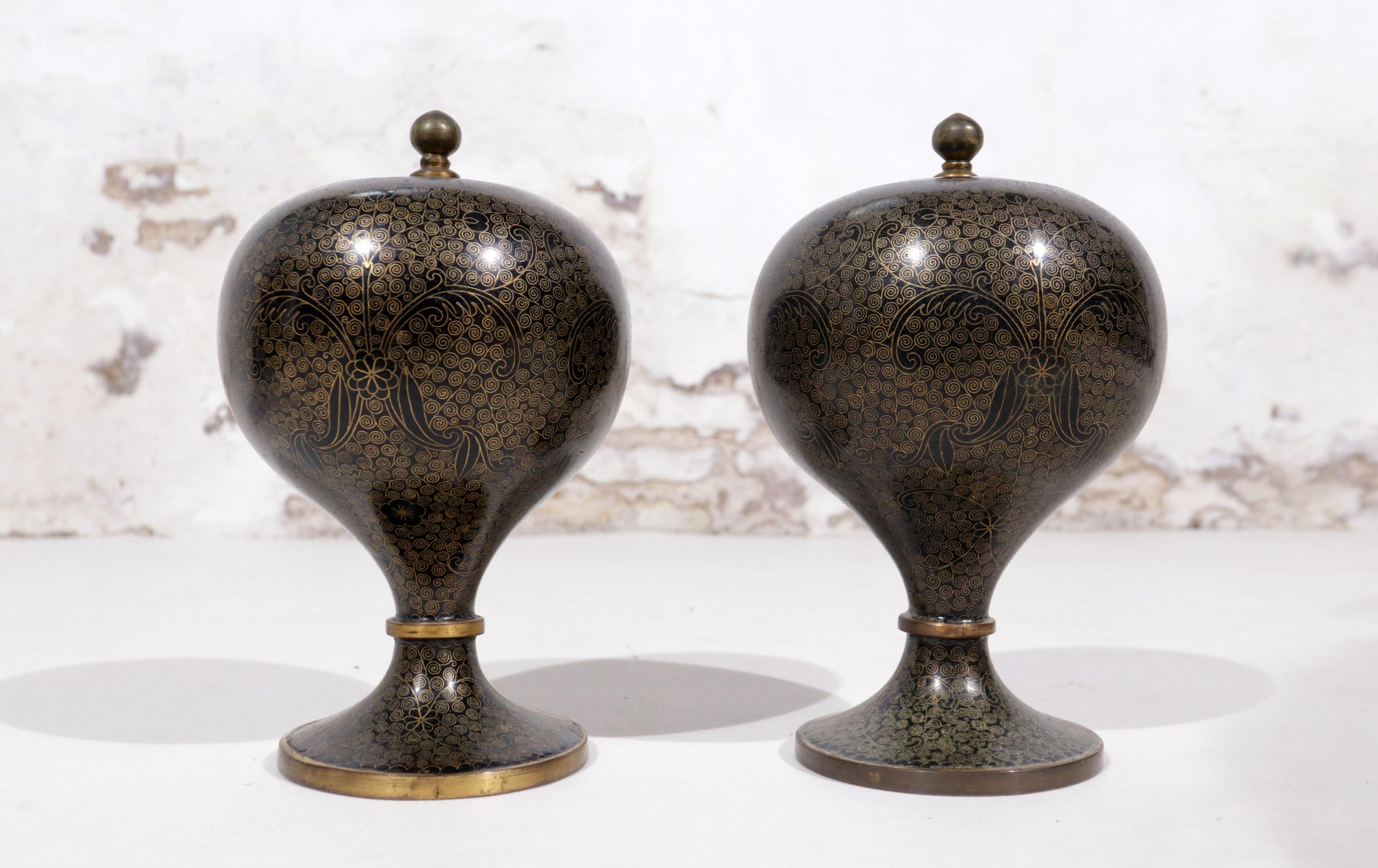 Pair of Chinese Cloisonne Enamel Jars and Covers, Early 20th Century 12