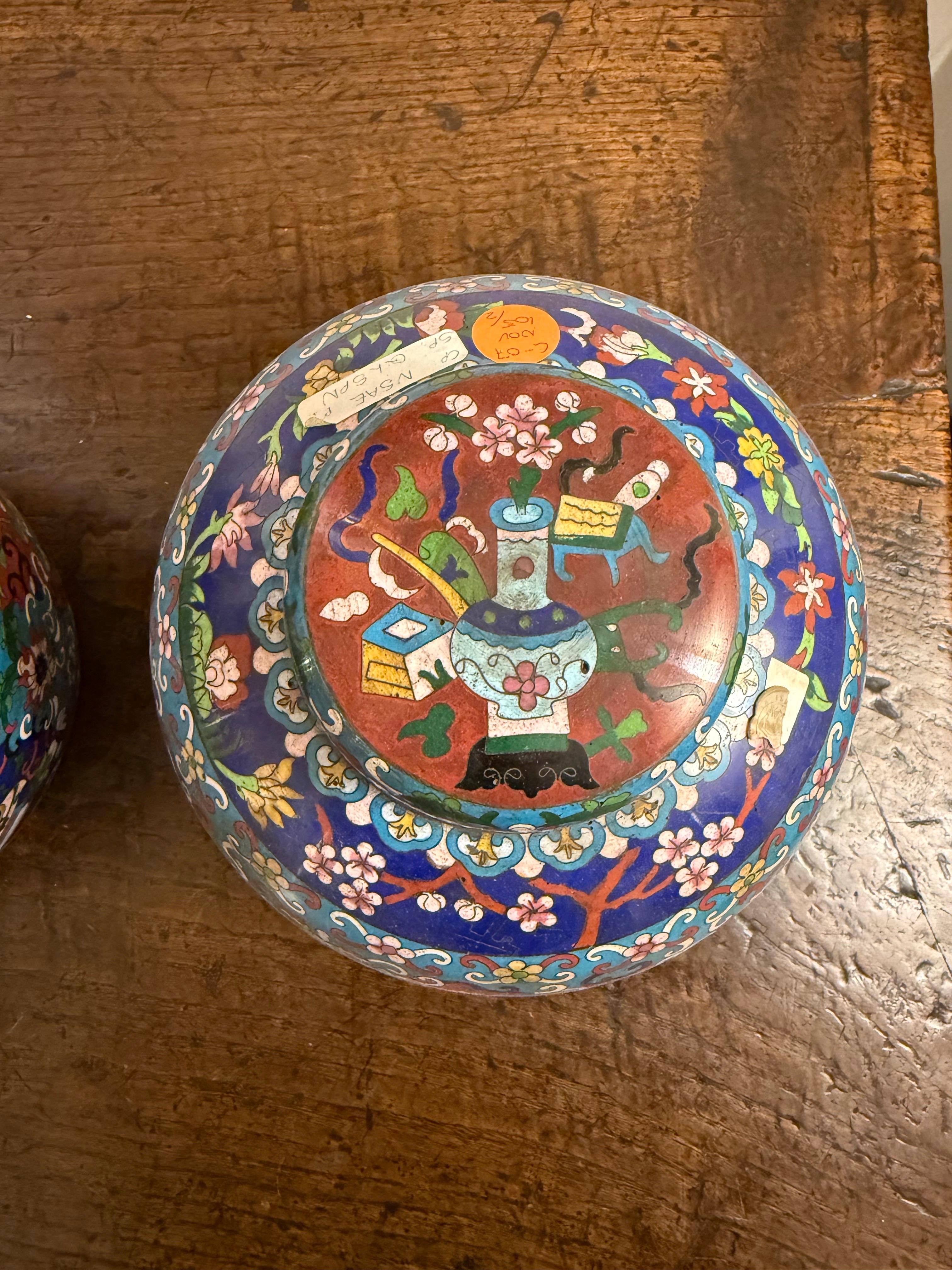 Pareja de jarras chinas de jengibre de cloisonné, principios del siglo XX en venta 4