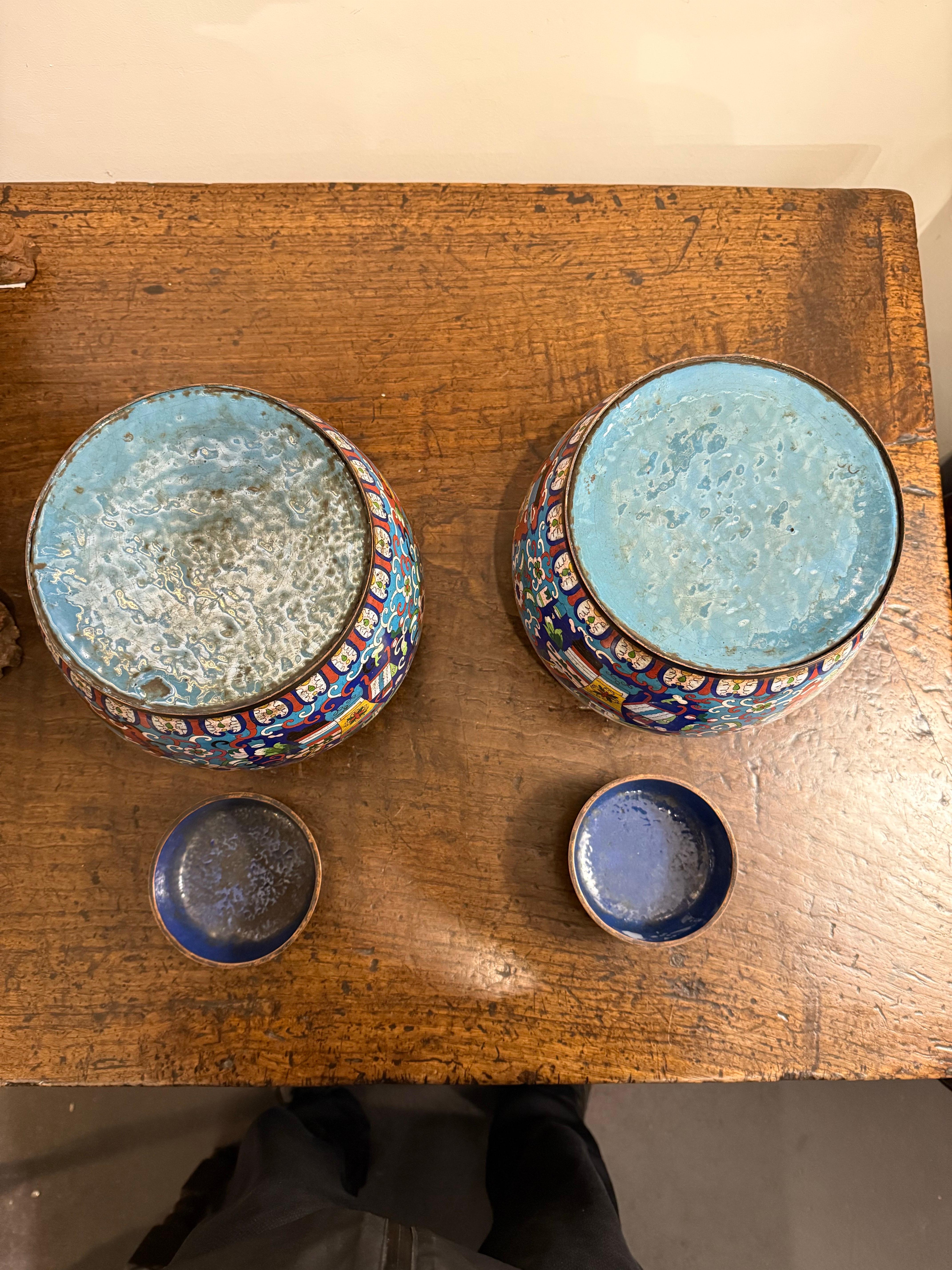 Pareja de jarras chinas de jengibre de cloisonné, principios del siglo XX en venta 5