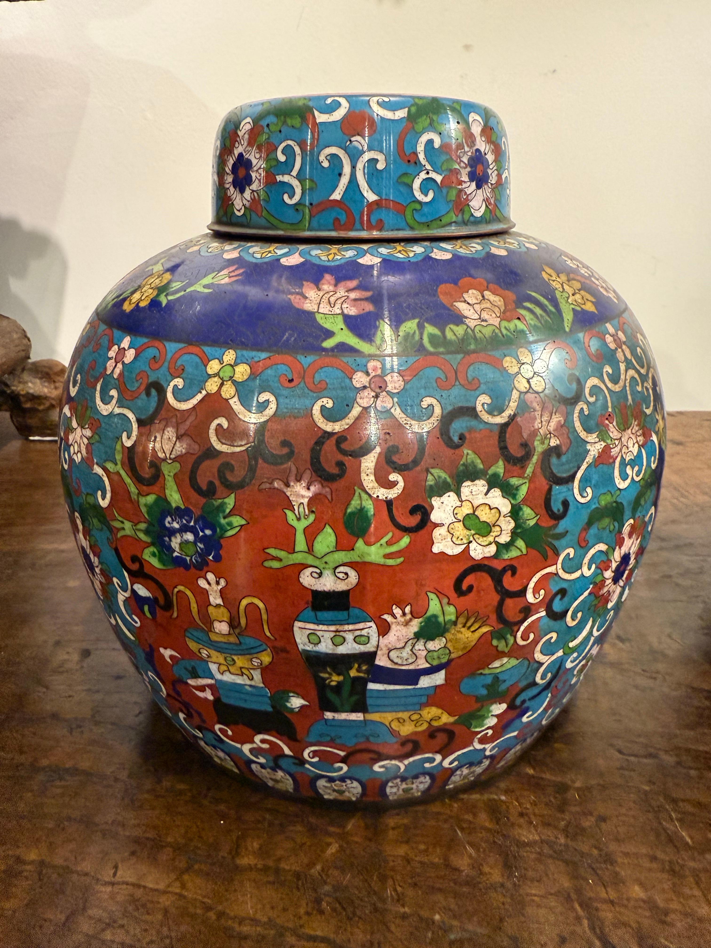 Pareja de jarras chinas de jengibre de cloisonné, principios del siglo XX Chino en venta
