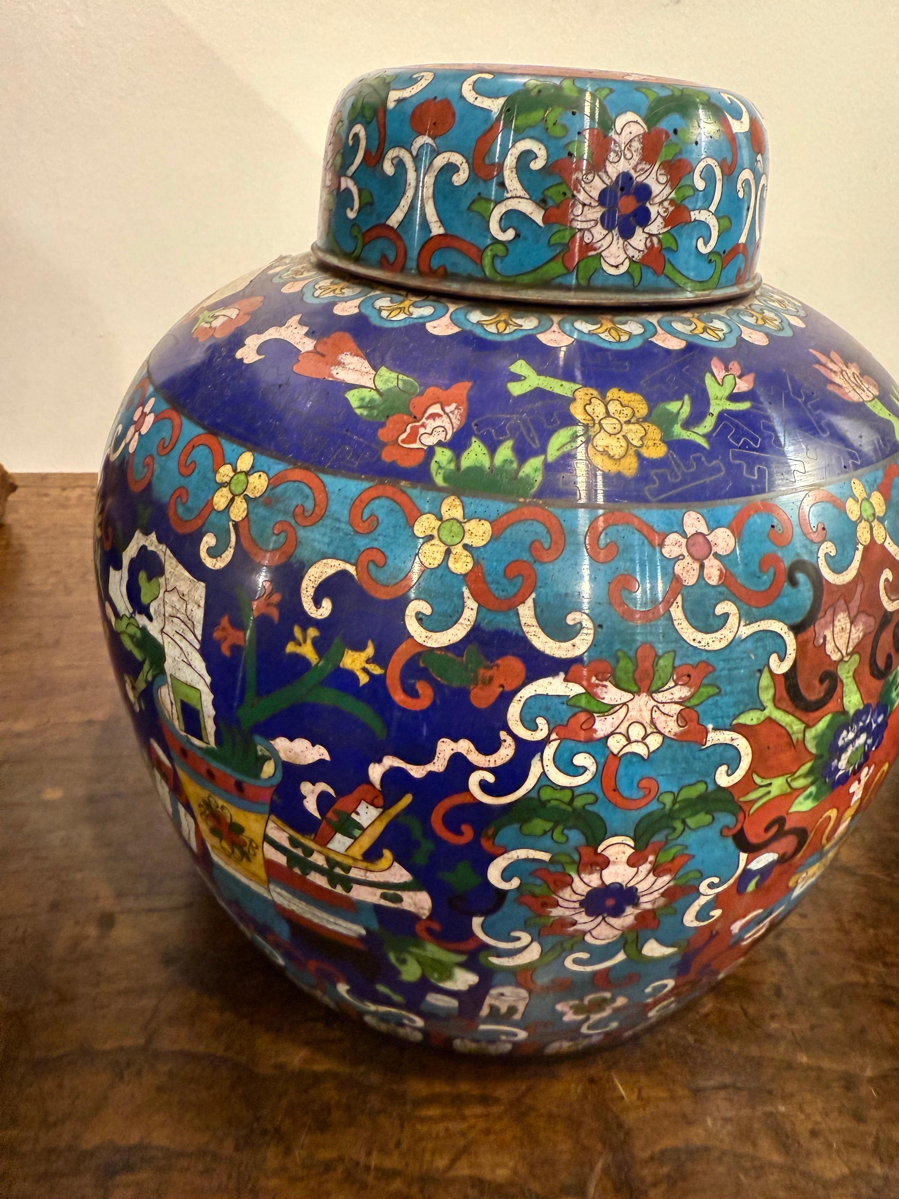 Pareja de jarras chinas de jengibre de cloisonné, principios del siglo XX en Bueno estado para la venta en ARMADALE, VIC