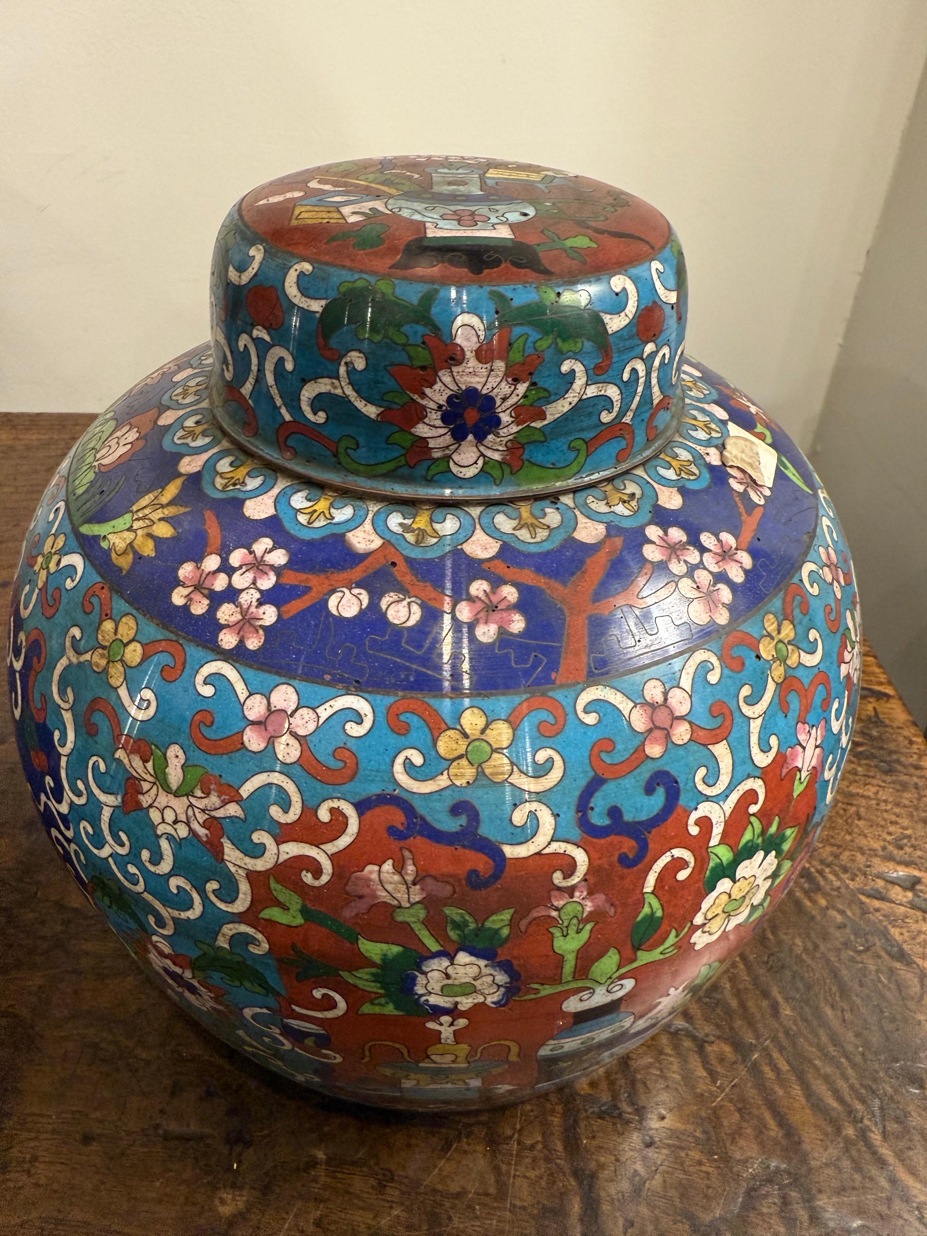 Pareja de jarras chinas de jengibre de cloisonné, principios del siglo XX en venta 1