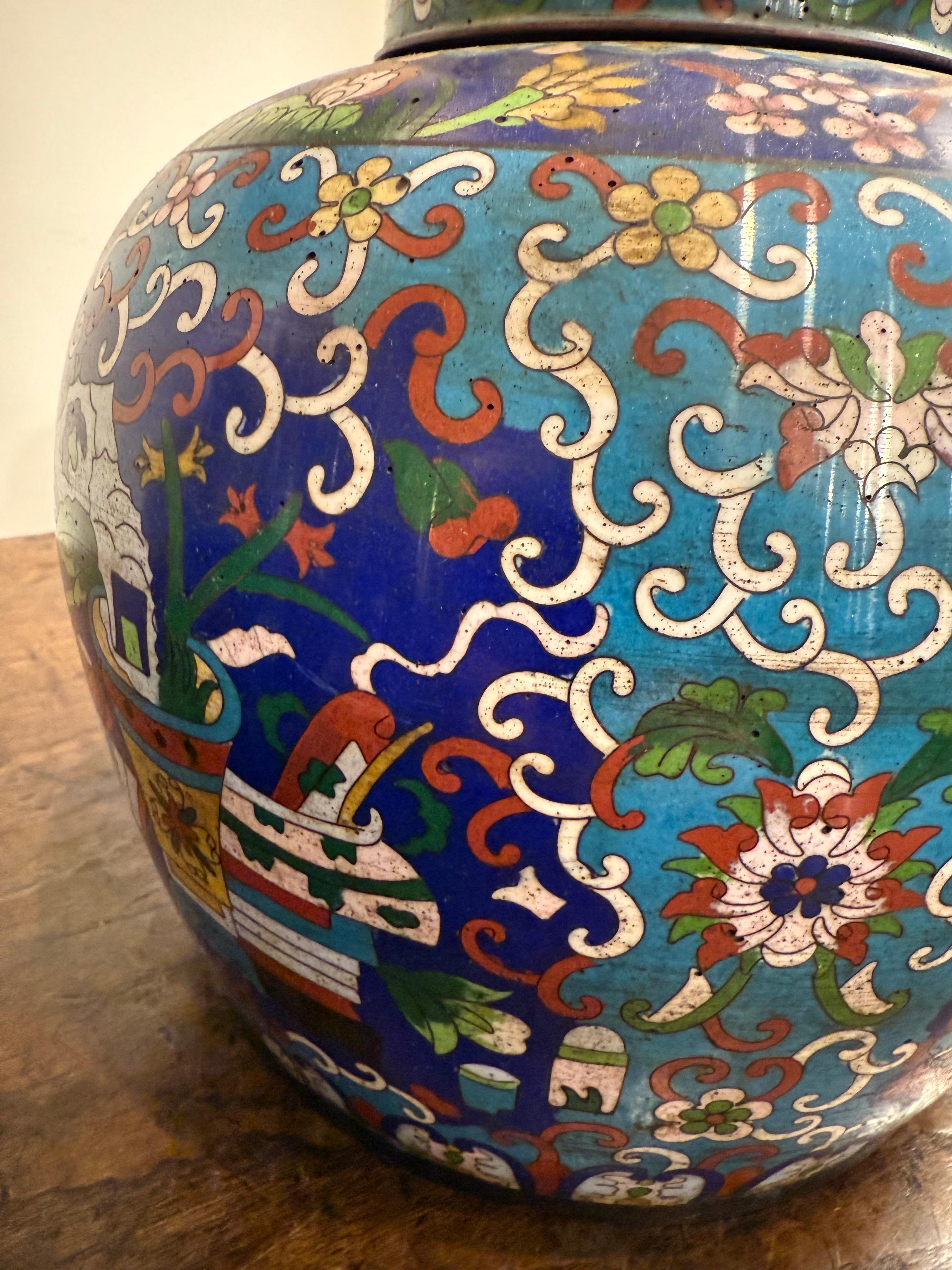 Pareja de jarras chinas de jengibre de cloisonné, principios del siglo XX en venta 3