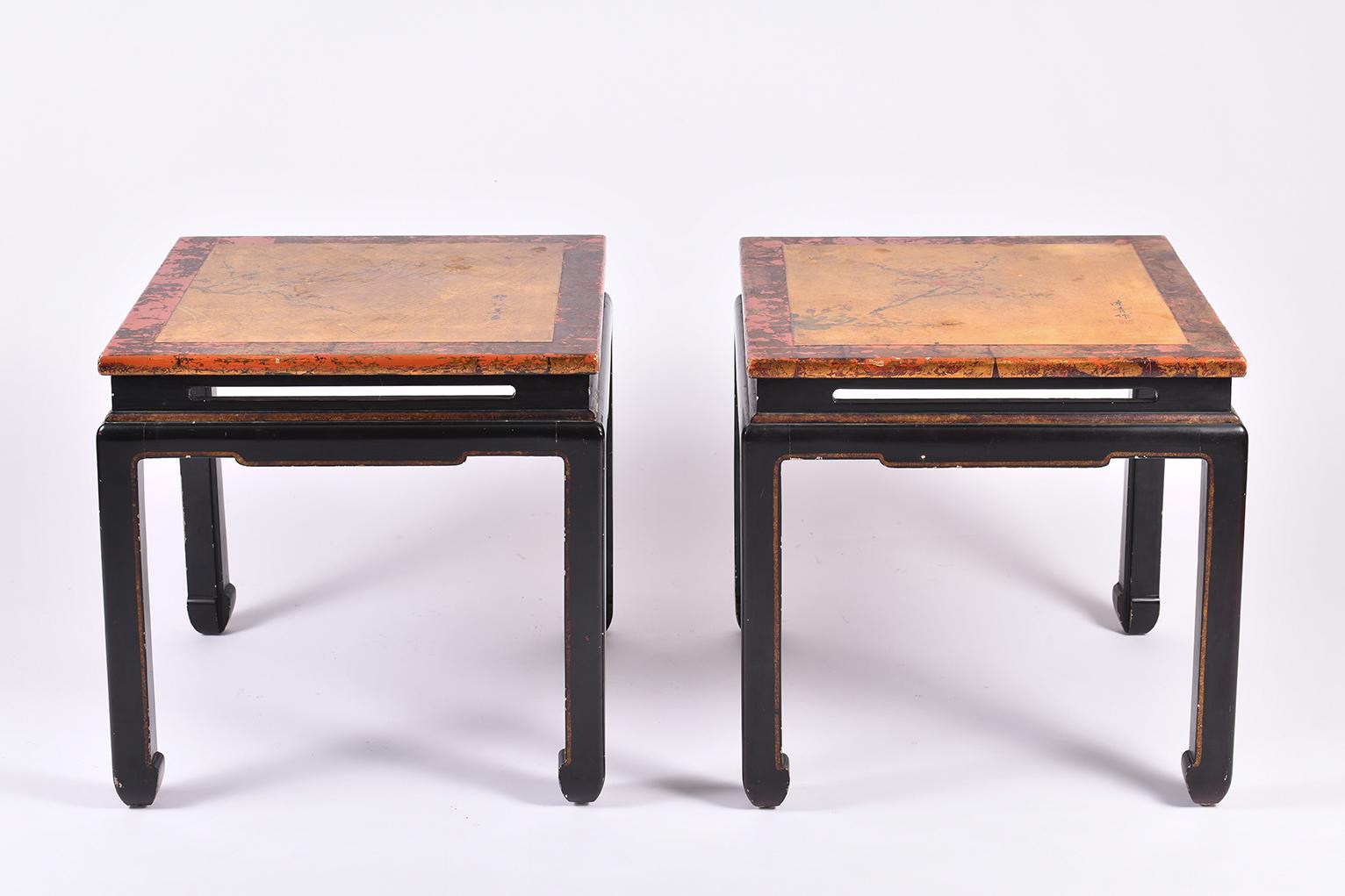 Pair of Chinese Export Black and Red Lacquer Side Tables In Good Condition In London, GB