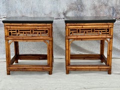 A Pair of Chinese Export Ebonized Top Bamboo Side Tables