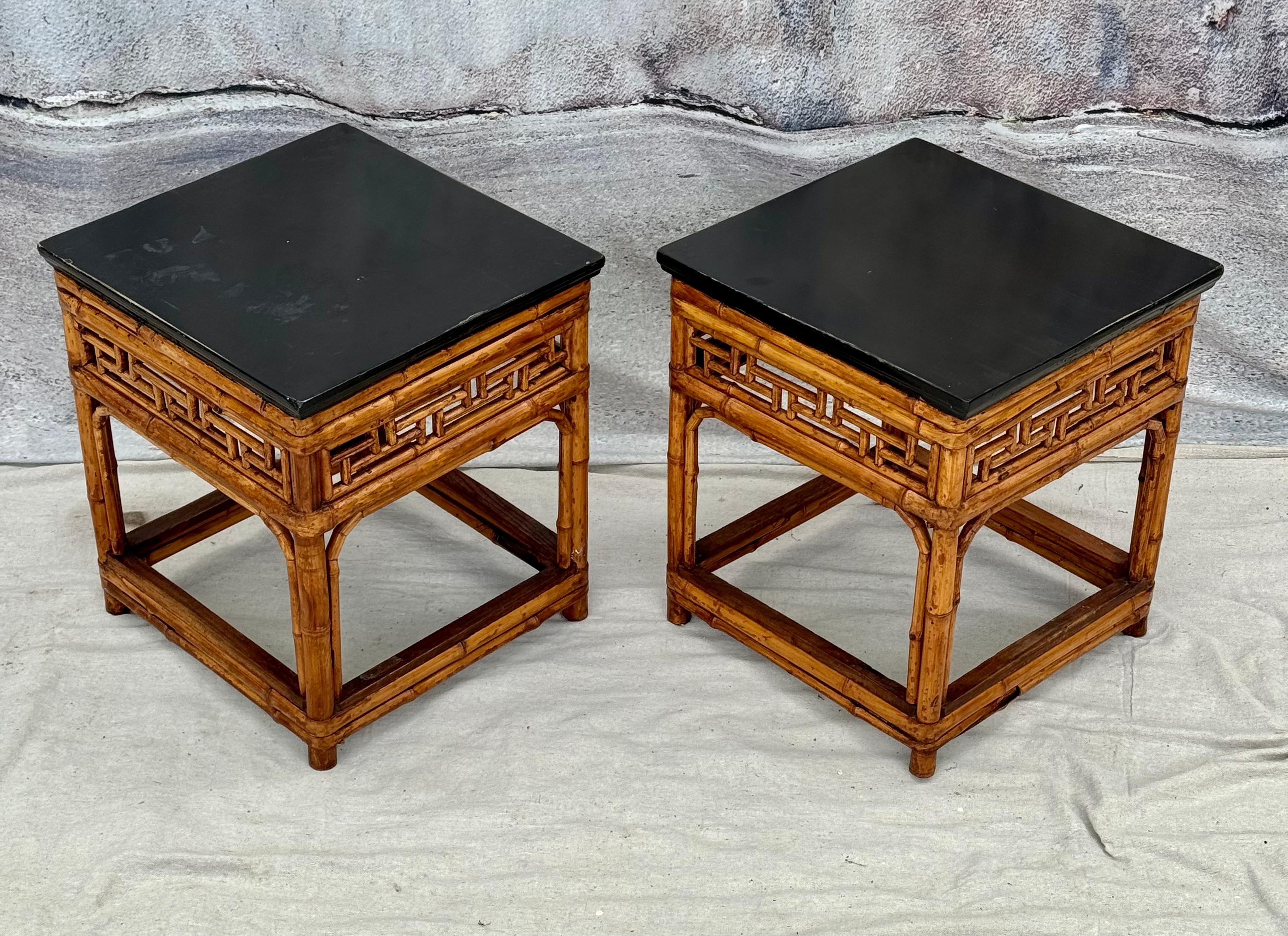 A Pair of Chinese Export Ebonized Top Bamboo Side Tables  For Sale 1