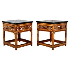 Antique A Pair of Chinese Export Ebonized Top Bamboo Side Tables 